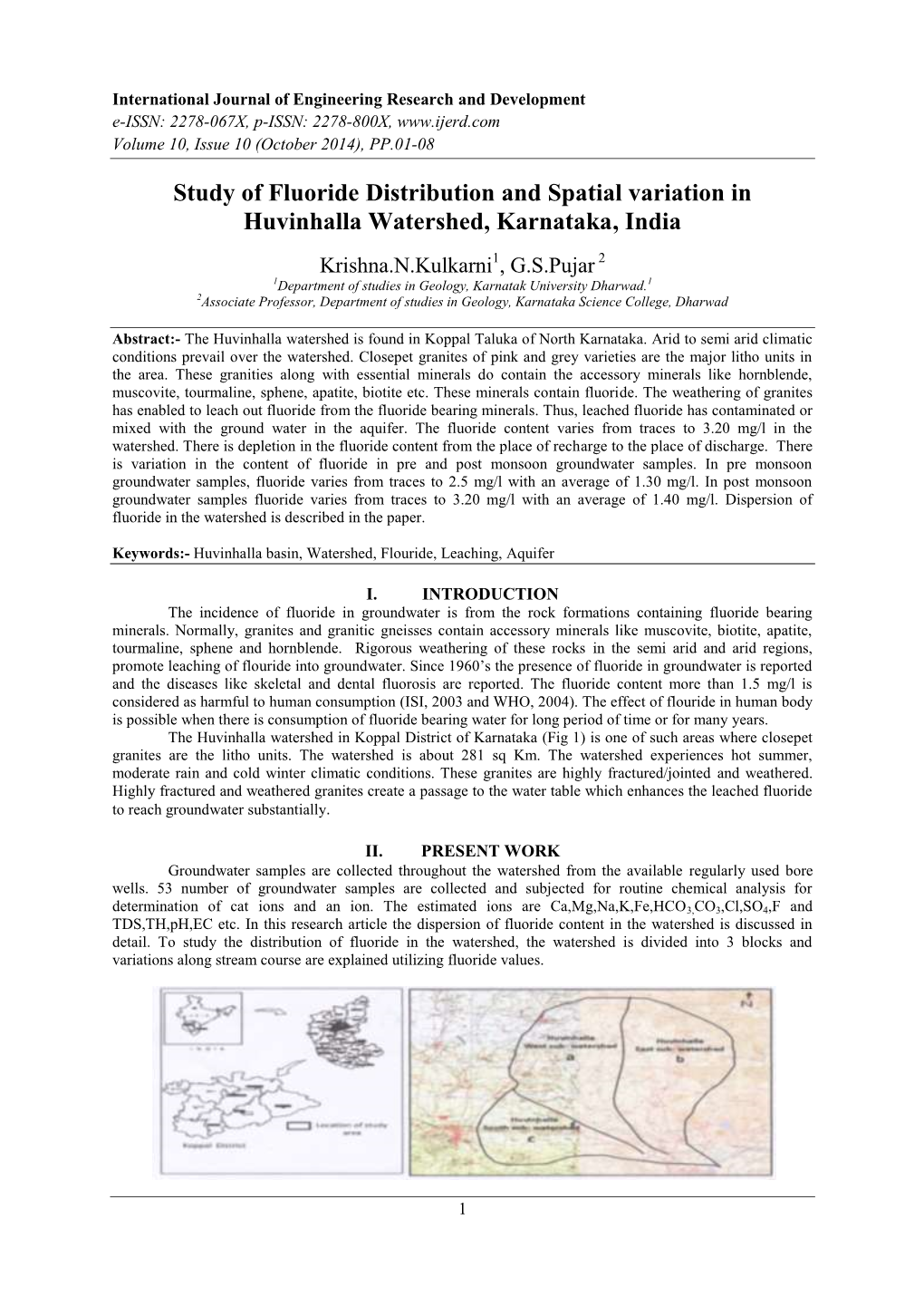 Study of Fluoride Distribution and Spatial Variation in Huvinhalla Watershed, Karnataka, India