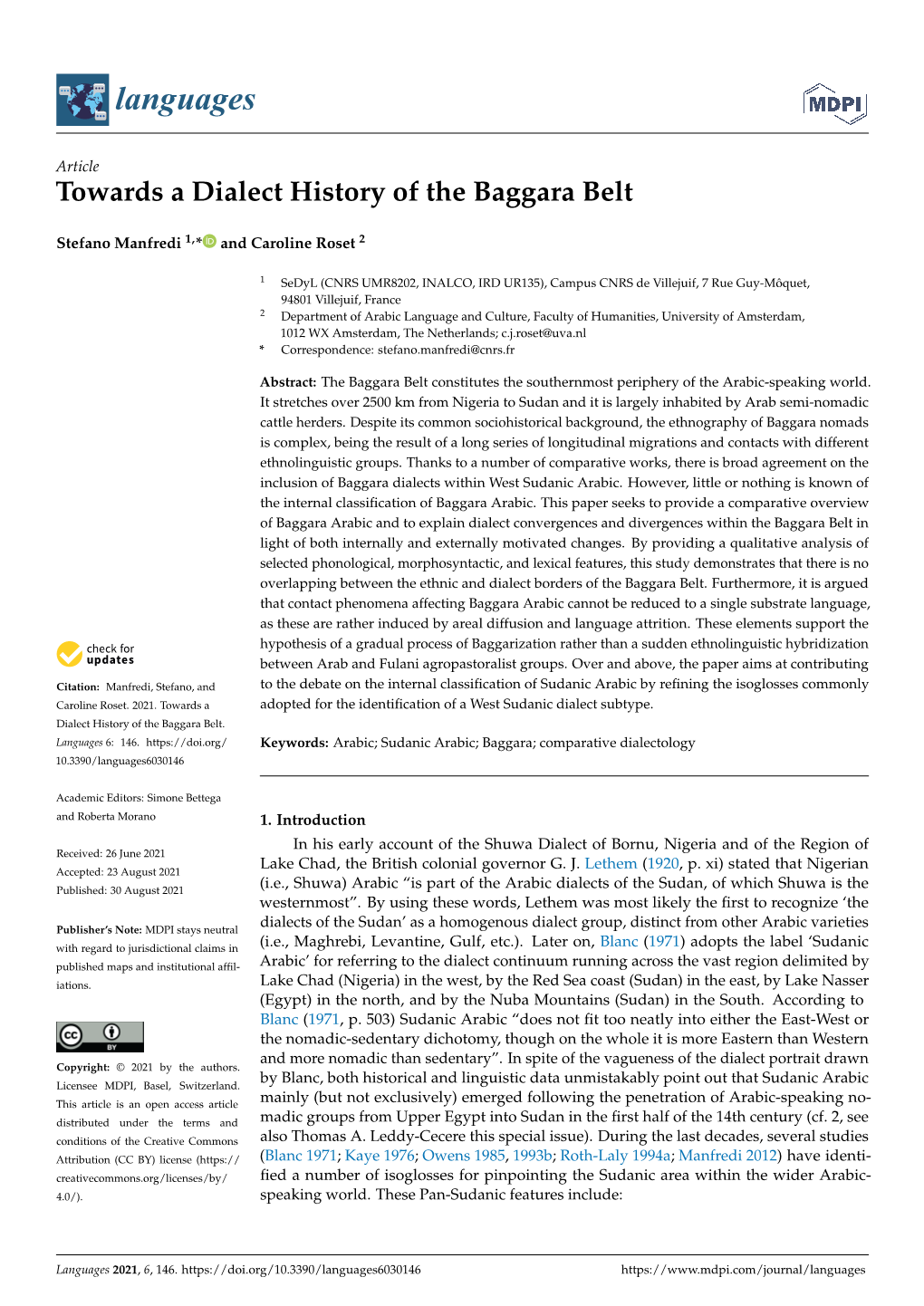 Towards a Dialect History of the Baggara Belt