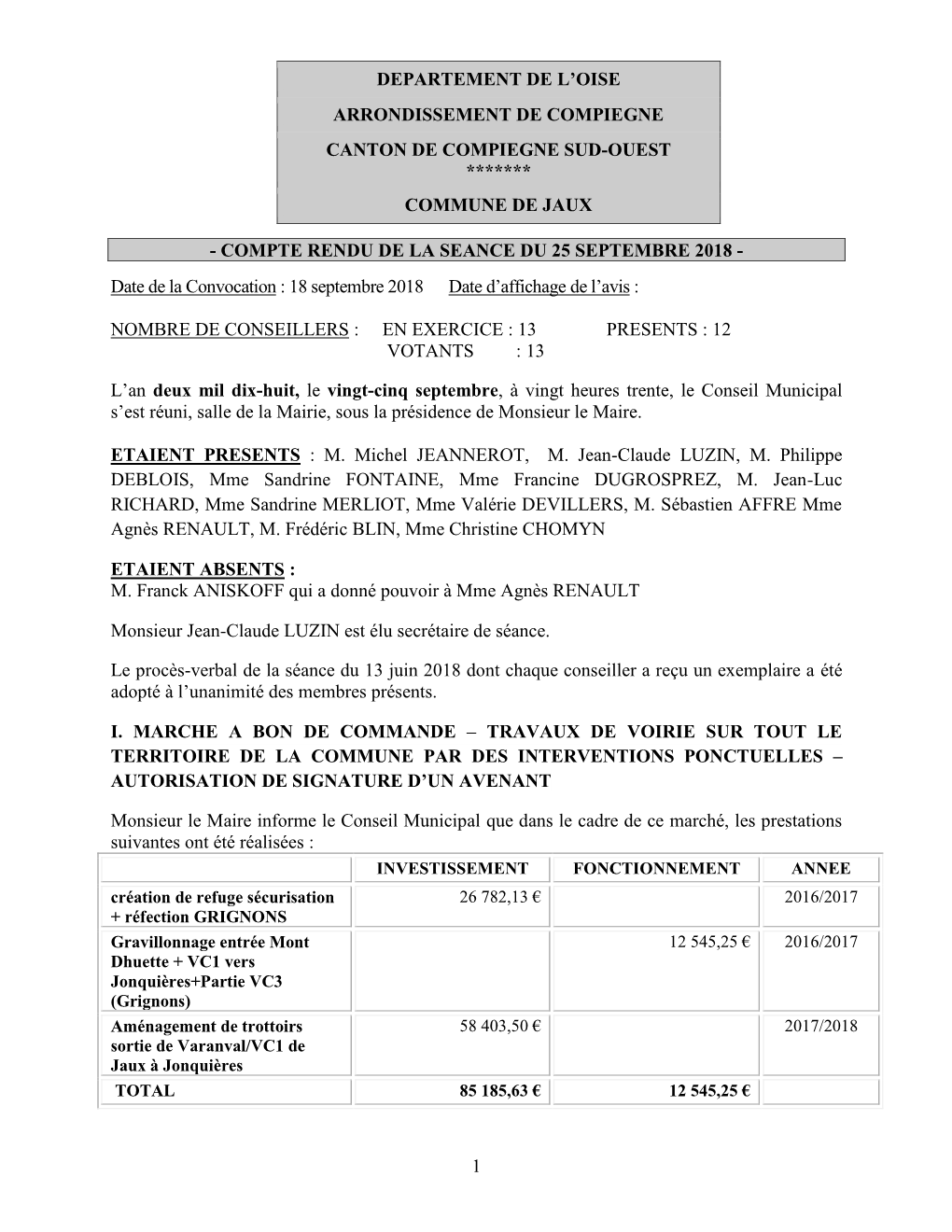 1 Departement De L'oise Arrondissement De