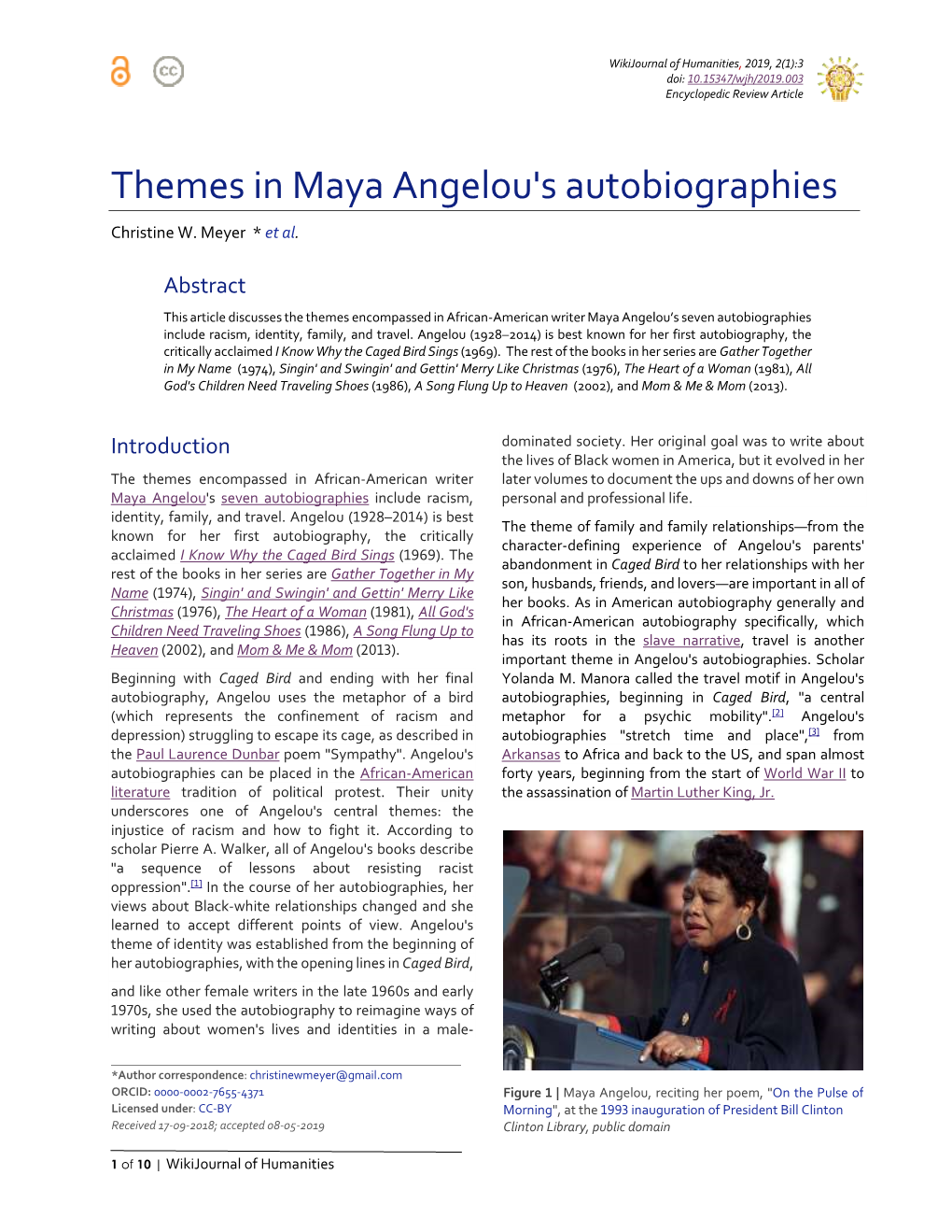 Themes in Maya Angelou's Autobiographies Christine W