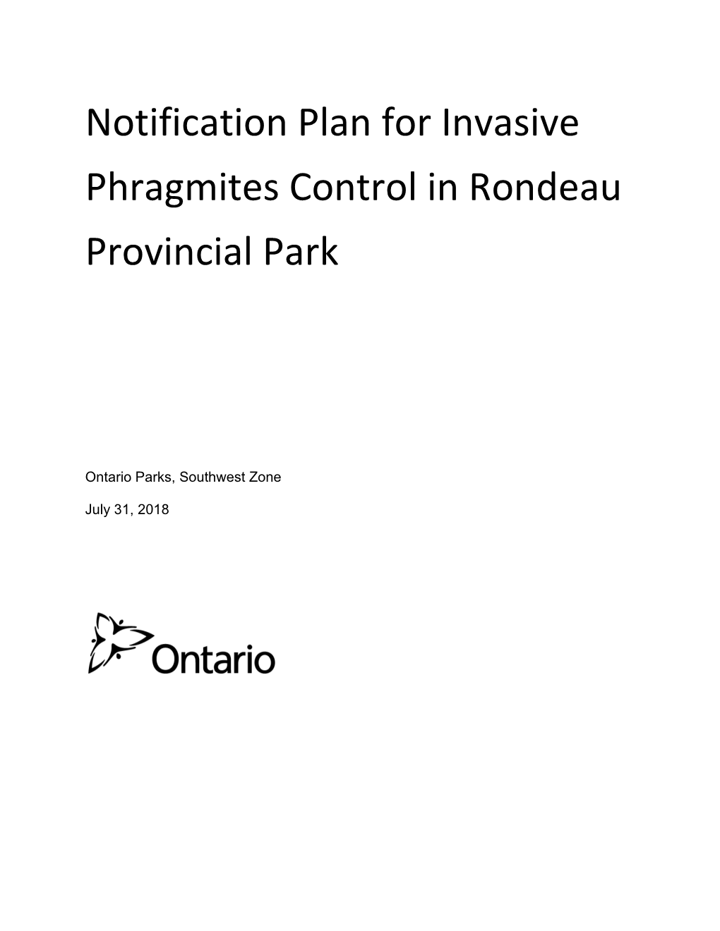 Notification Plan for Invasive Phragmites Control in Rondeau Provincial Park
