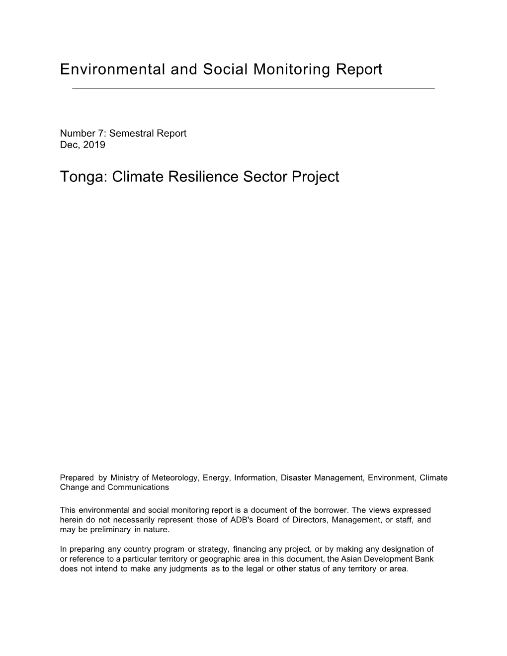 Tonga: Climate Resilience Sector Project