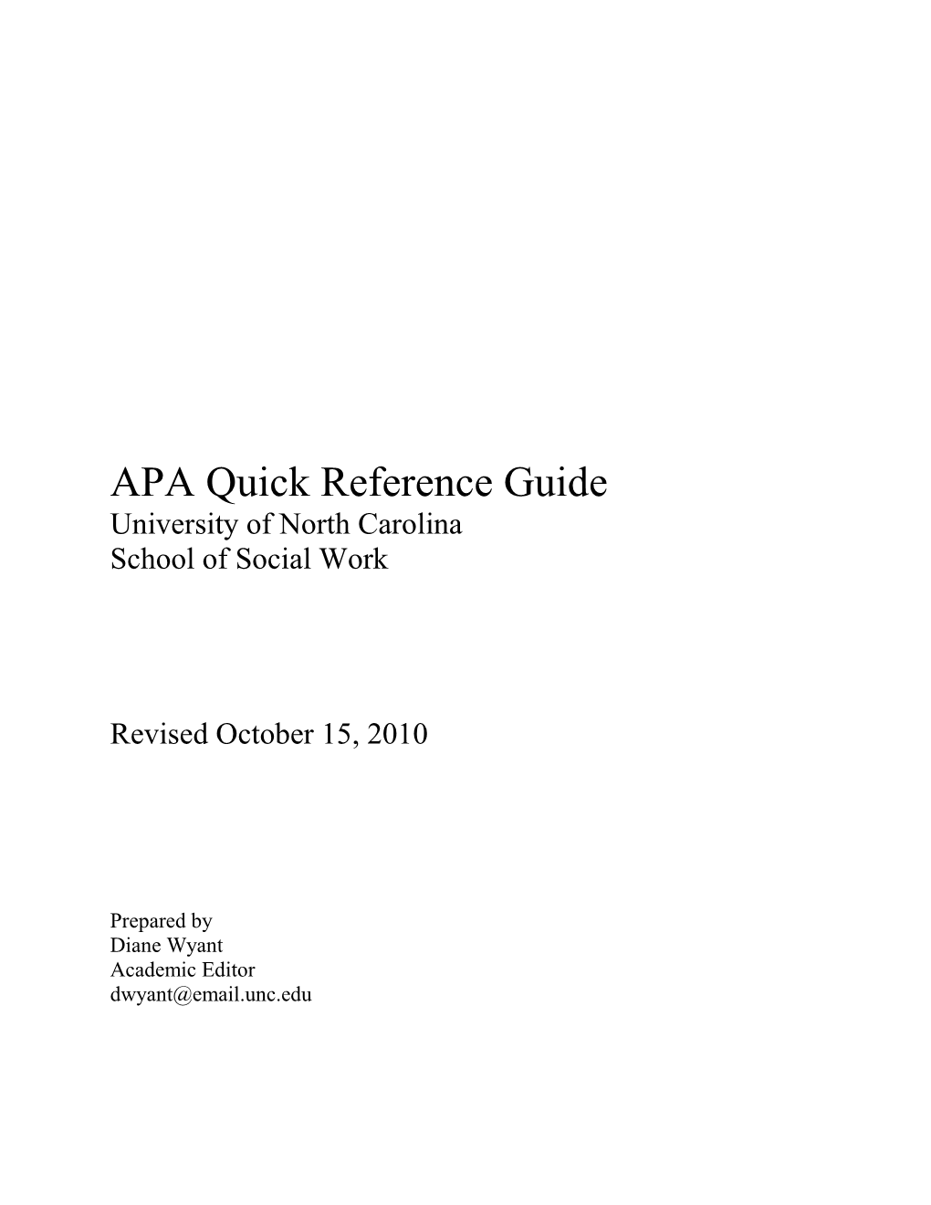 APA Quick Reference Guide University of North Carolina School of Social Work