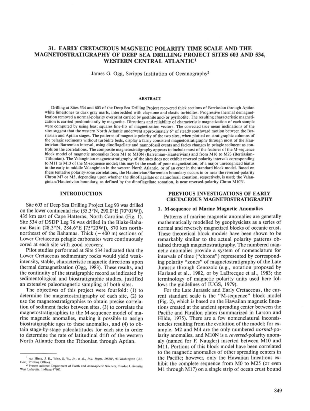 31. Early Cretaceous Magnetic Polarity Time Scale and the Magnetostratigraphy of Deep Sea Drilling Project Sites 603 and 534, Western Central Atlantic1