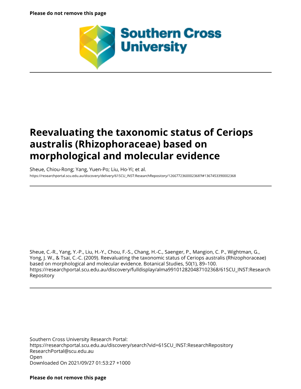 Reevaluating the Taxonomic Status of Ceriops Australis (Rhizophoraceae) Based on Morphological and Molecular Evidence