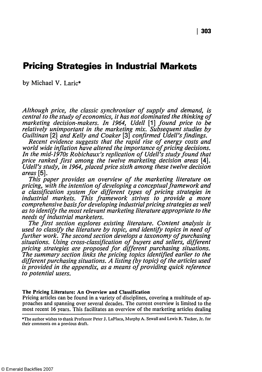 Pricing Strategies in Industrial Markets by Michael V