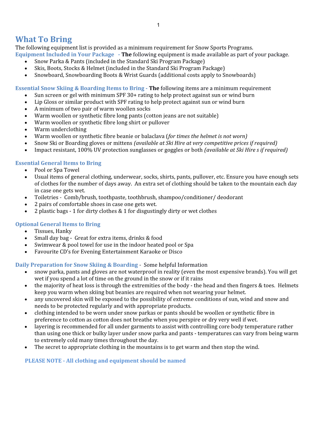 2005 School Information Book - Ski Trips Page 1 s1