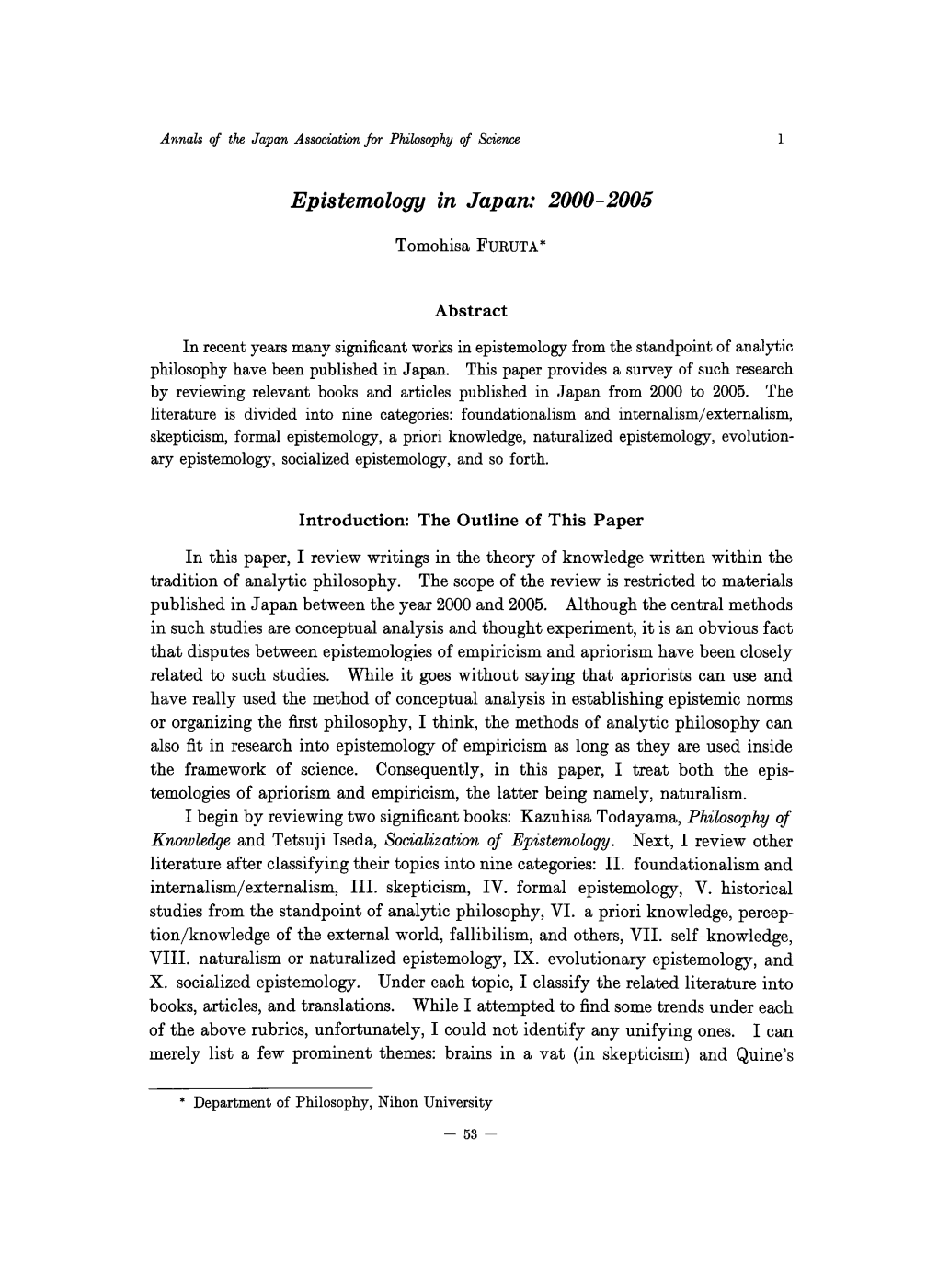 Epistemology in Japan: 2000-2005