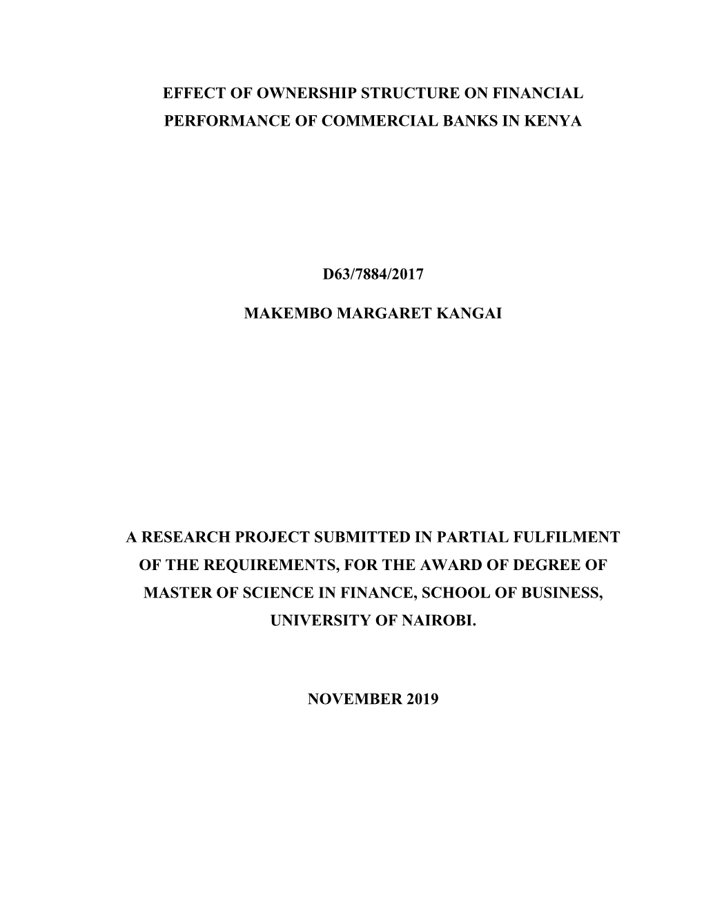 Effect of Ownership Structure on Financial Performance of Commercial Banks in Kenya