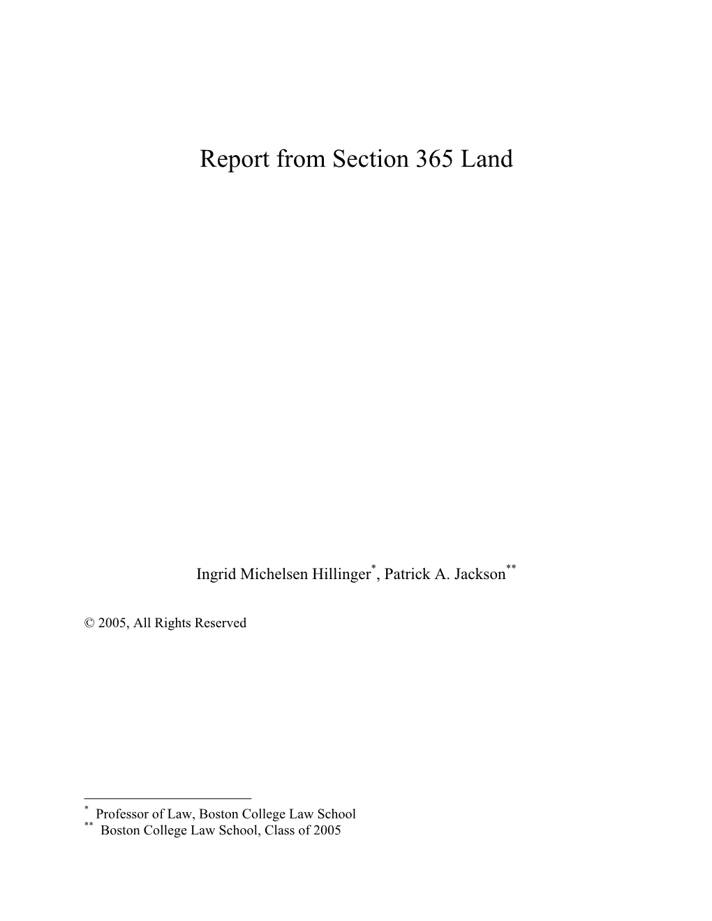 Report from Section 365 Land