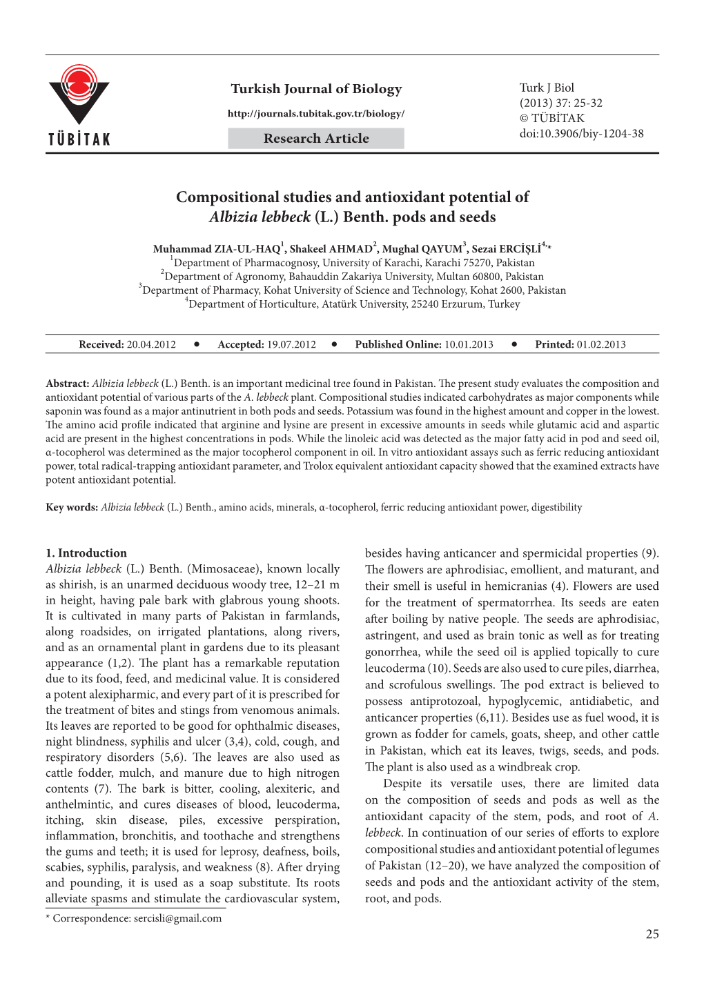 Compositional Studies and Antioxidant Potential of Albizia Lebbeck (L.) Benth