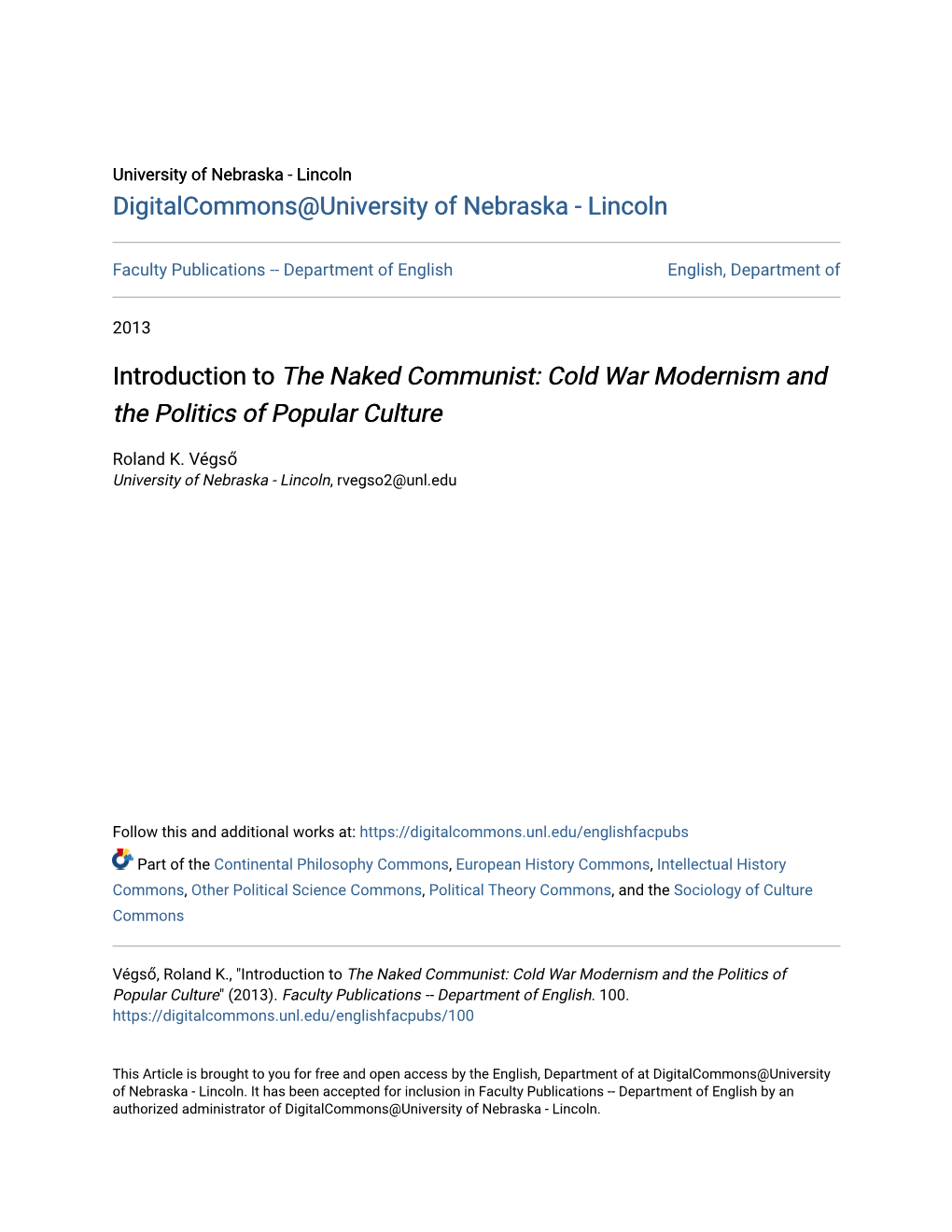 Introduction to the Naked Communist: Cold War Modernism and the Politics of Popular Culture