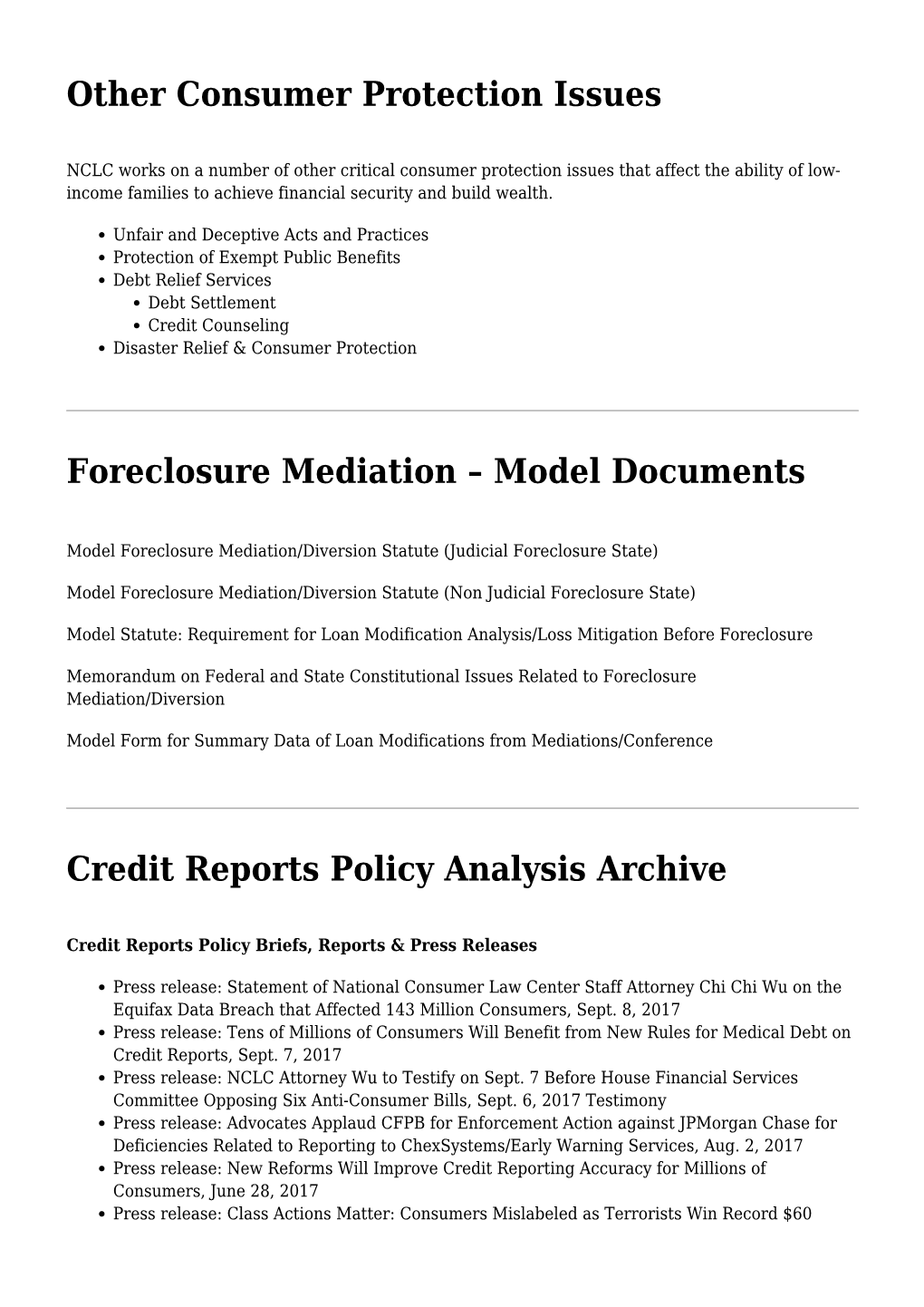 Other Consumer Protection Issues,Foreclosure Mediation &#8211
