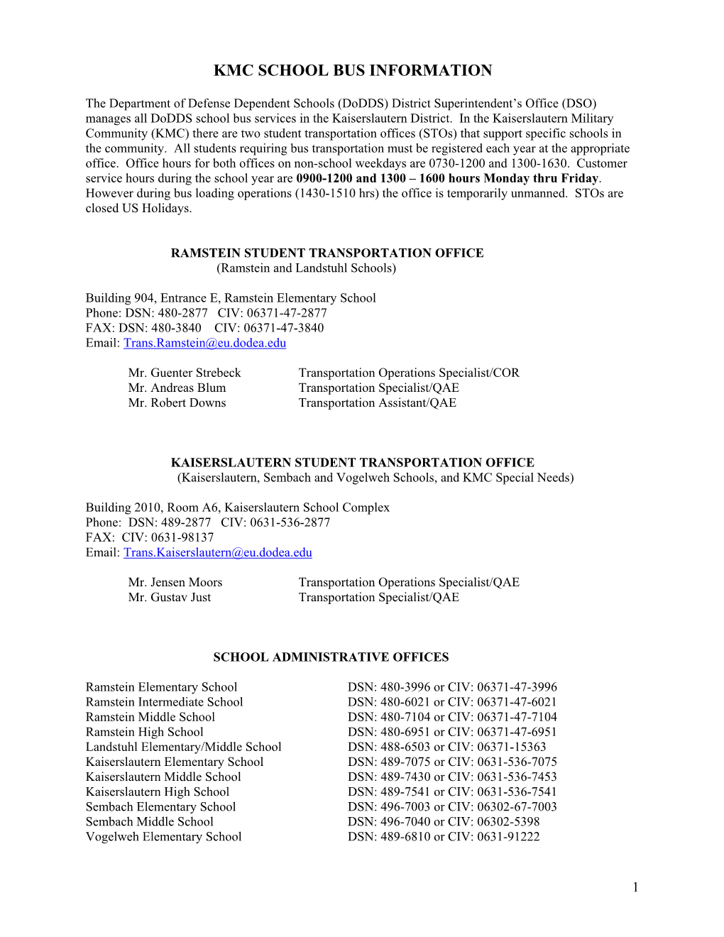 Kmc School Bus Information