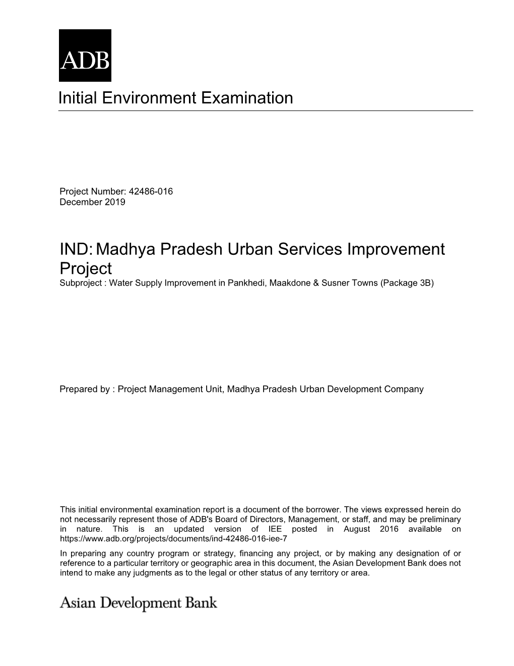 42486-016: Madhya Pradesh Urban Services Improvement Project