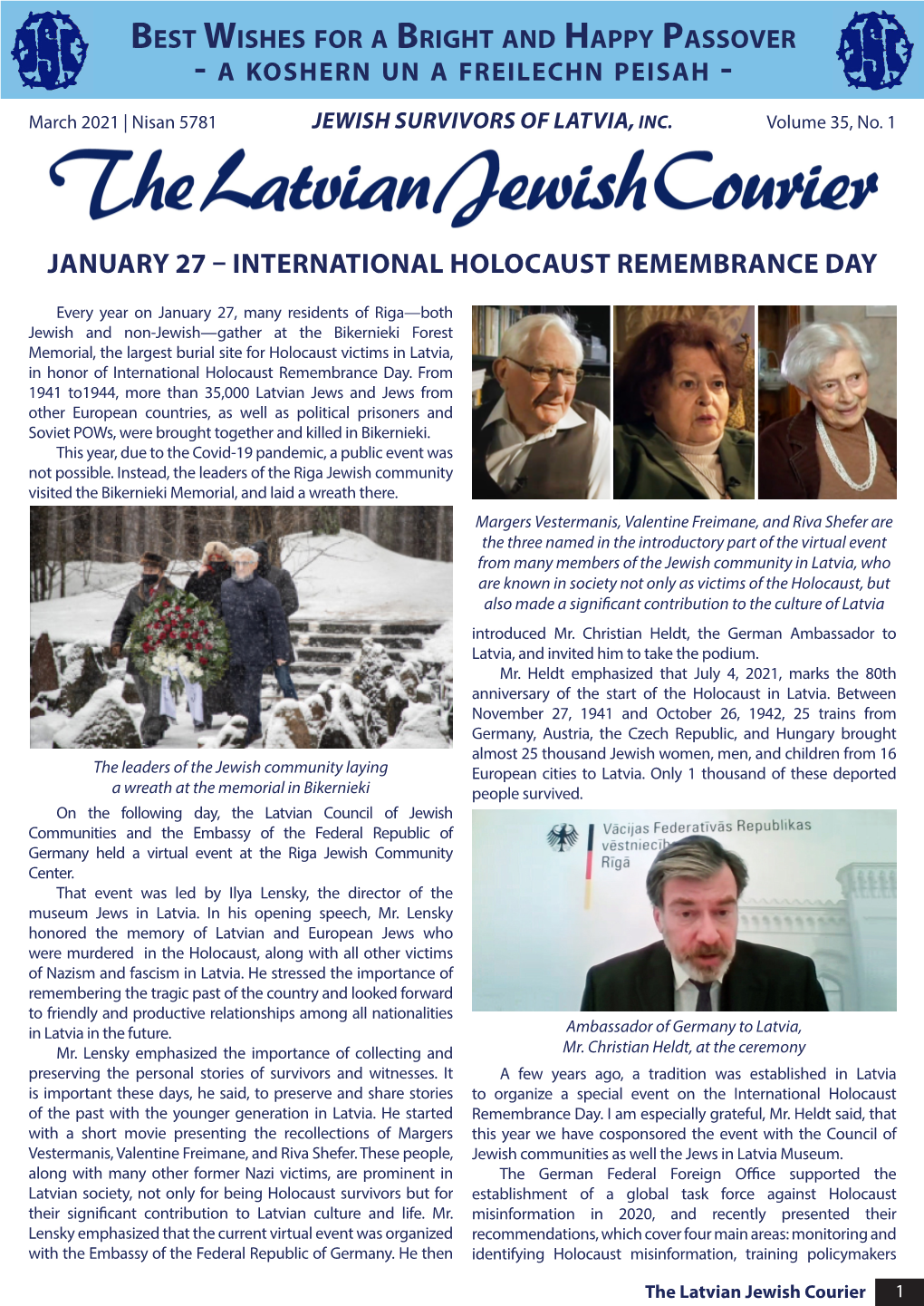 The Latvian Jewish Courier, Vol. 35, No. 1