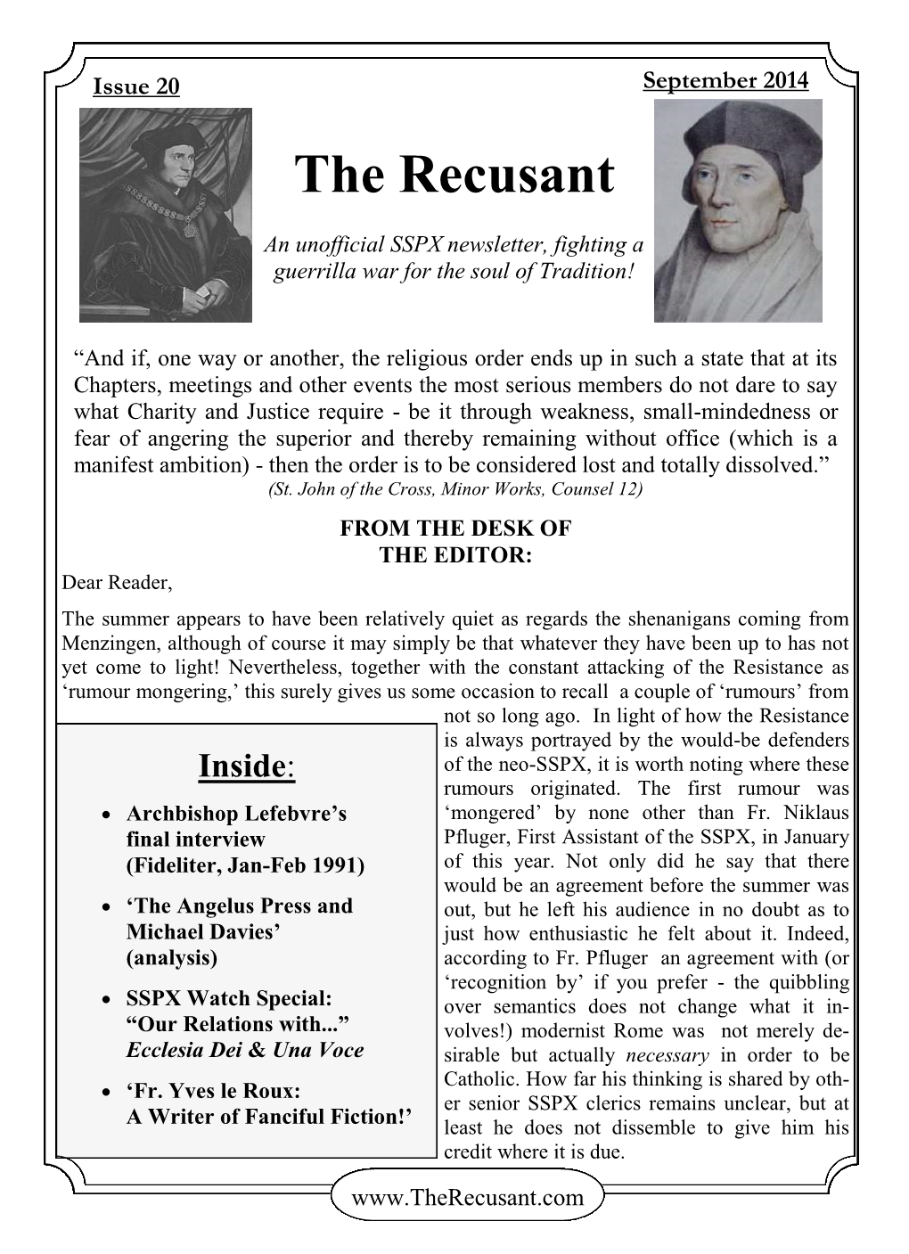 Issue 20 September 2014 the Recusant