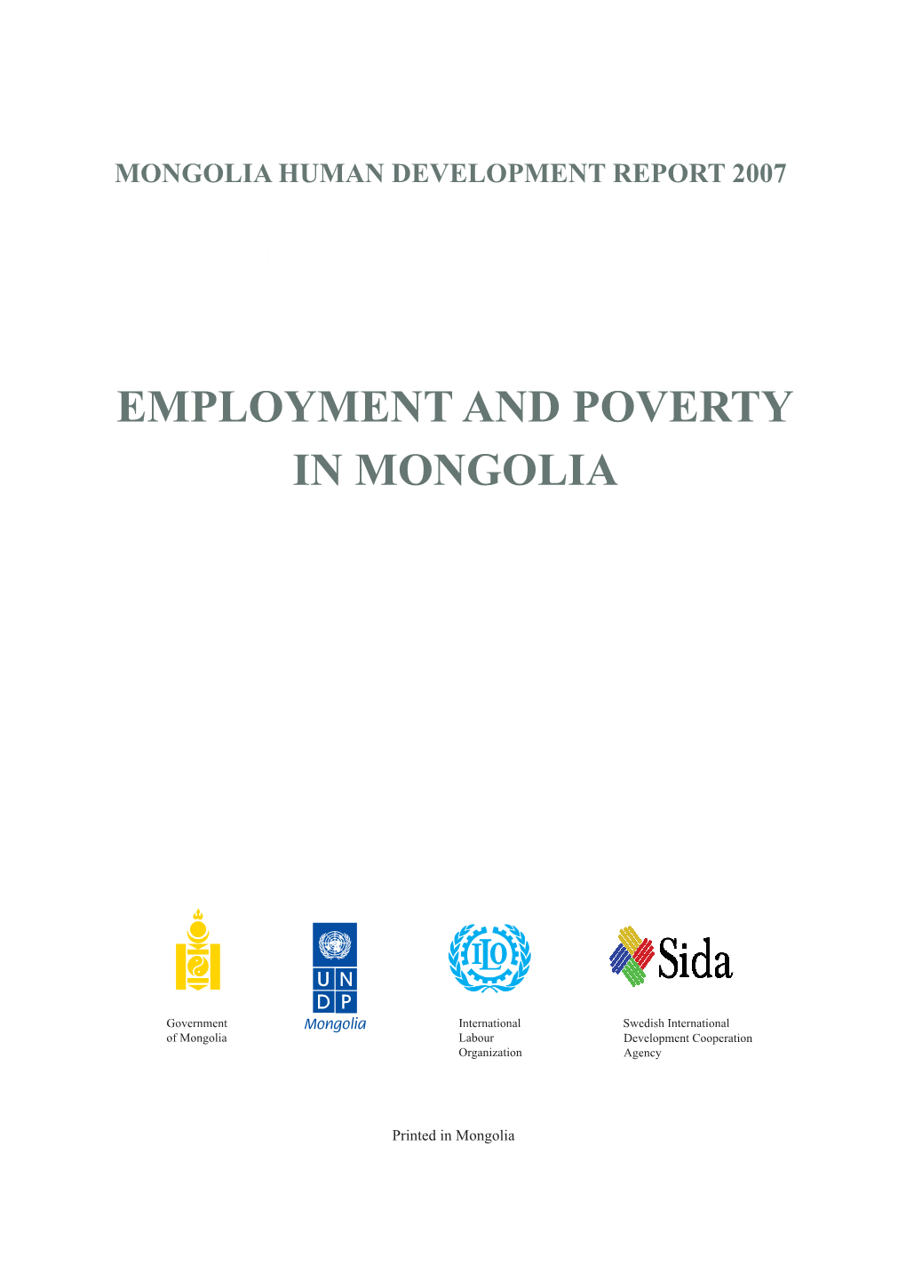Employment and Poverty in Mongolia Summary