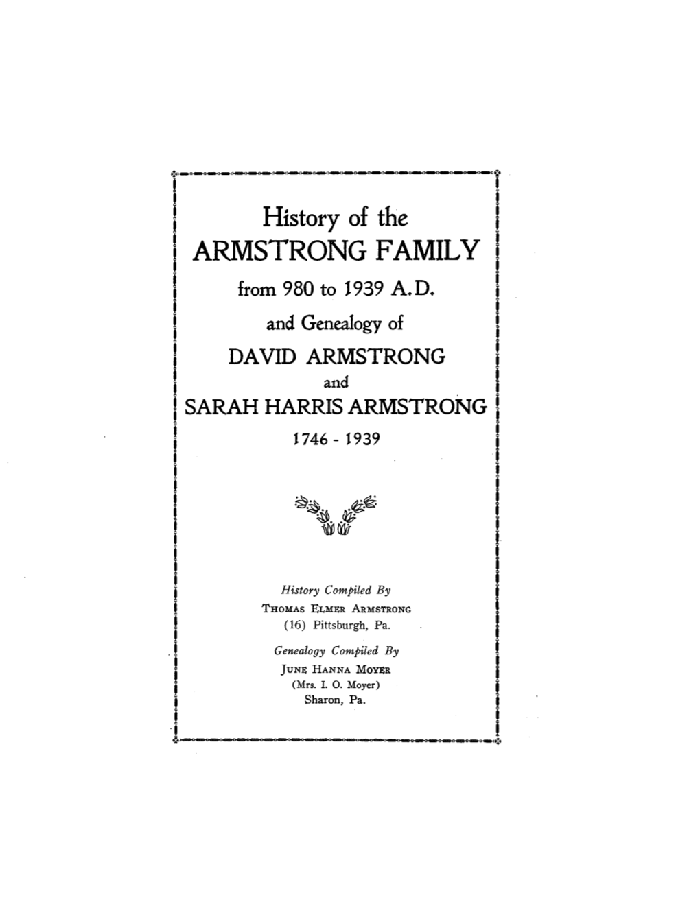 History of the Armstrong Family from 980 to 1939 A.D