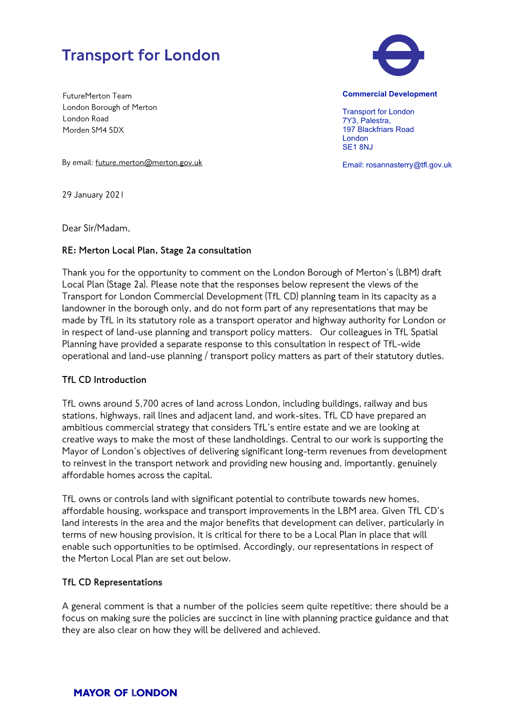 Transport for London Commercial Development