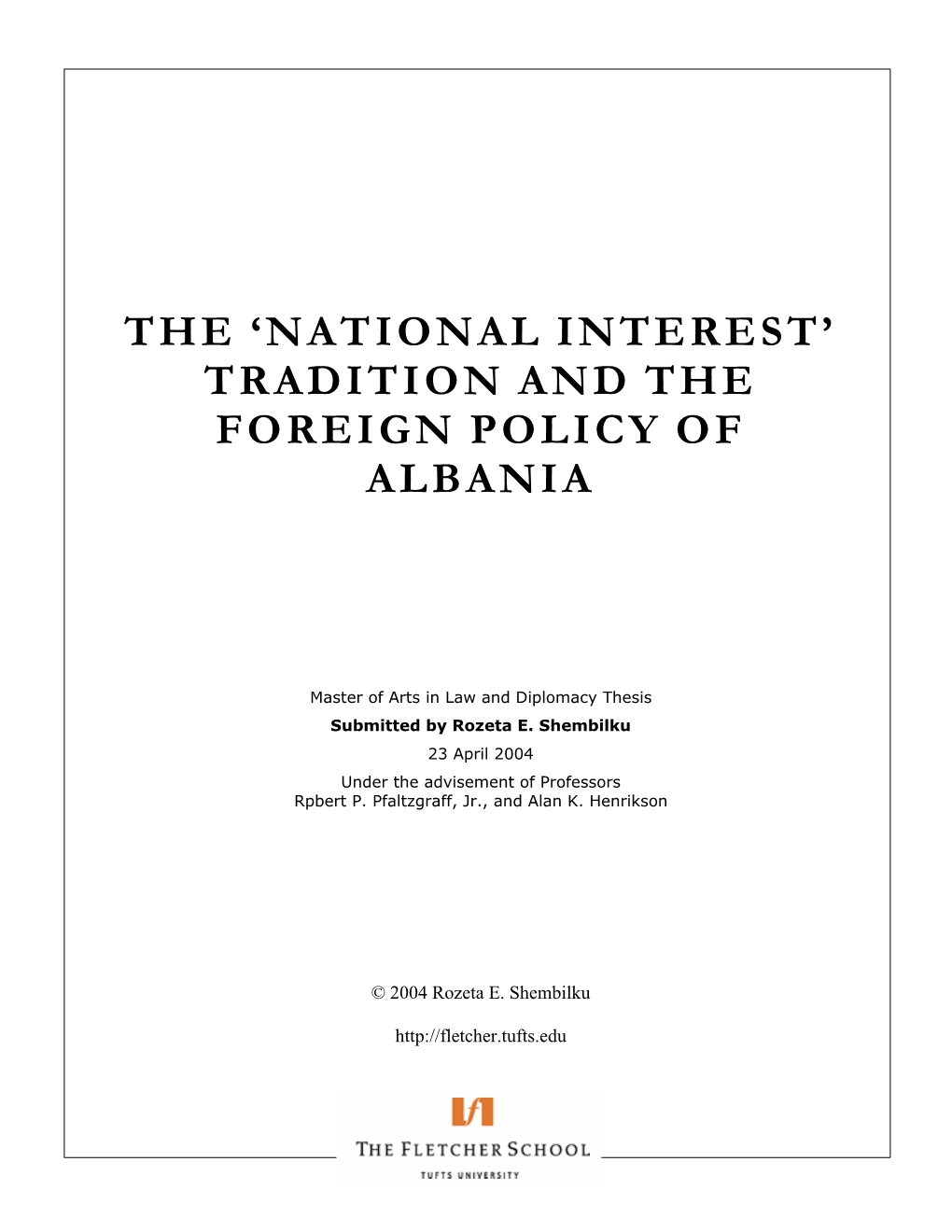 The 'National Interest' Tradition and the Foreign Policy of Albania
