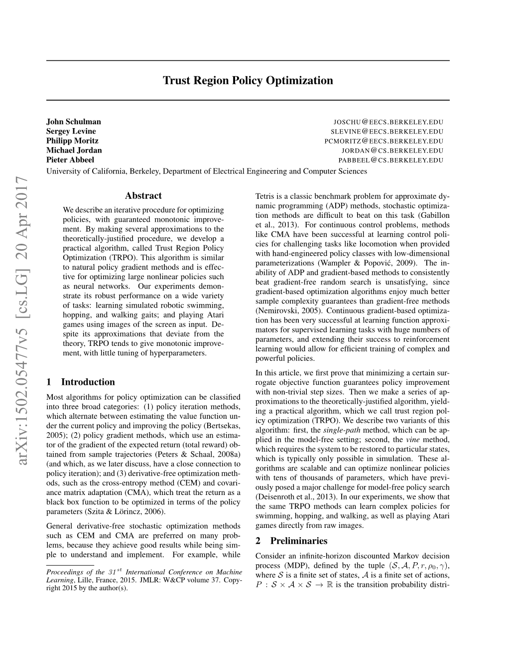 Trust Region Policy Optimization (TRPO)