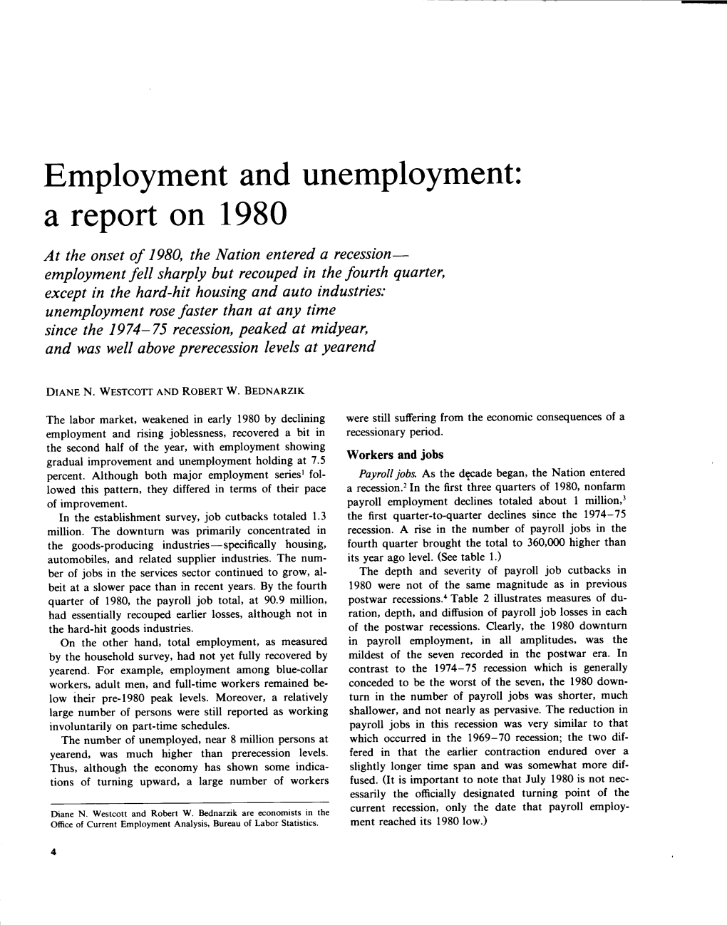 Employment and Unemployment: a Report on 1980