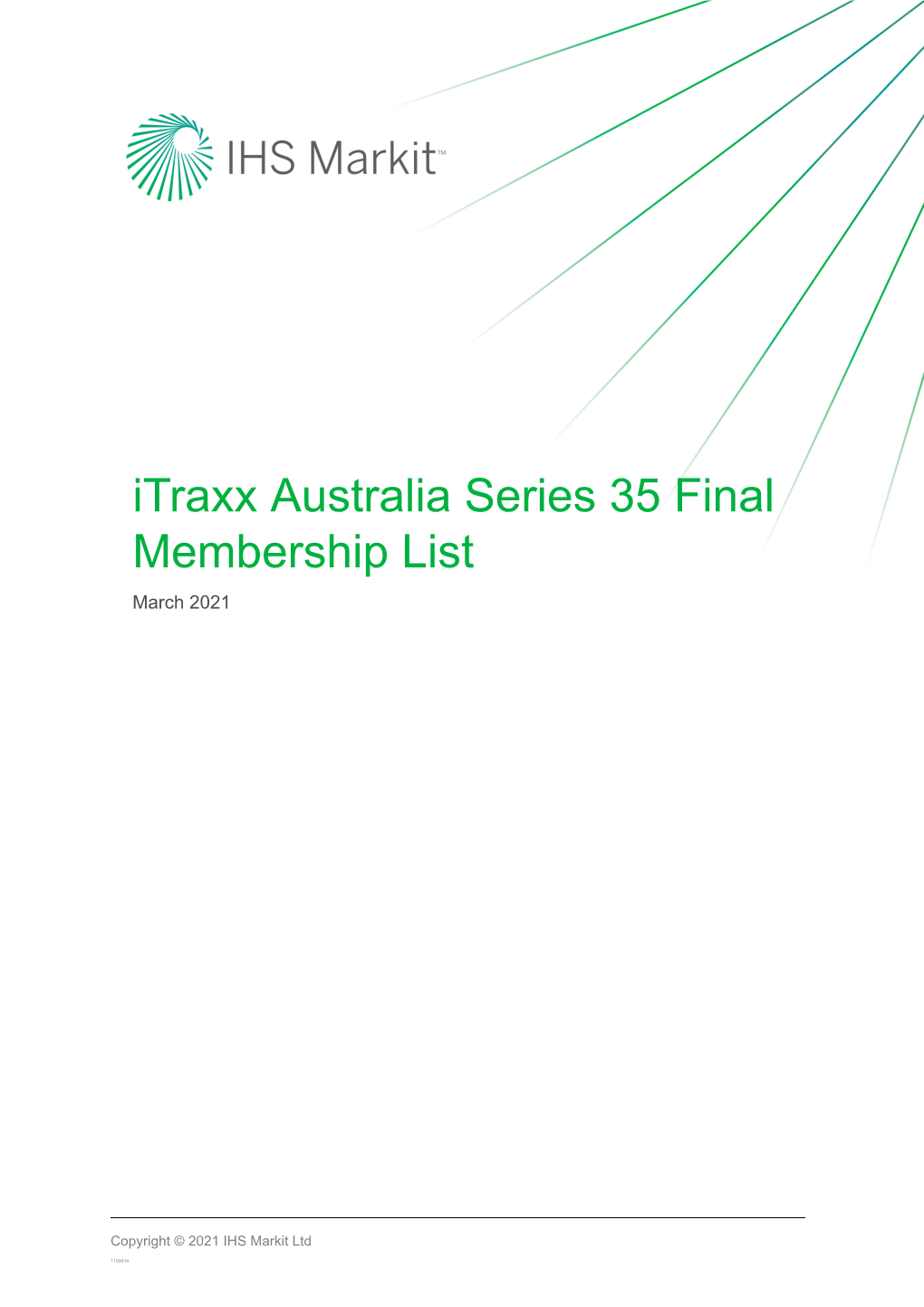 Itraxx Australia Series 35 Final Membership List March 2021