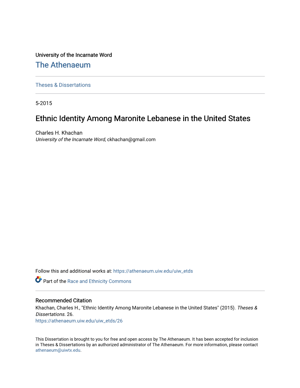 Ethnic Identity Among Maronite Lebanese in the United States