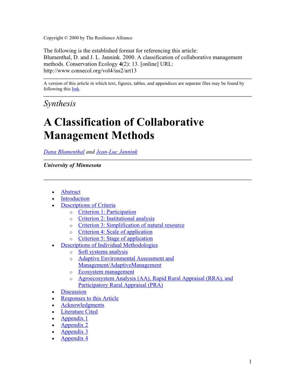 A Classification of Collaborative Management Methods