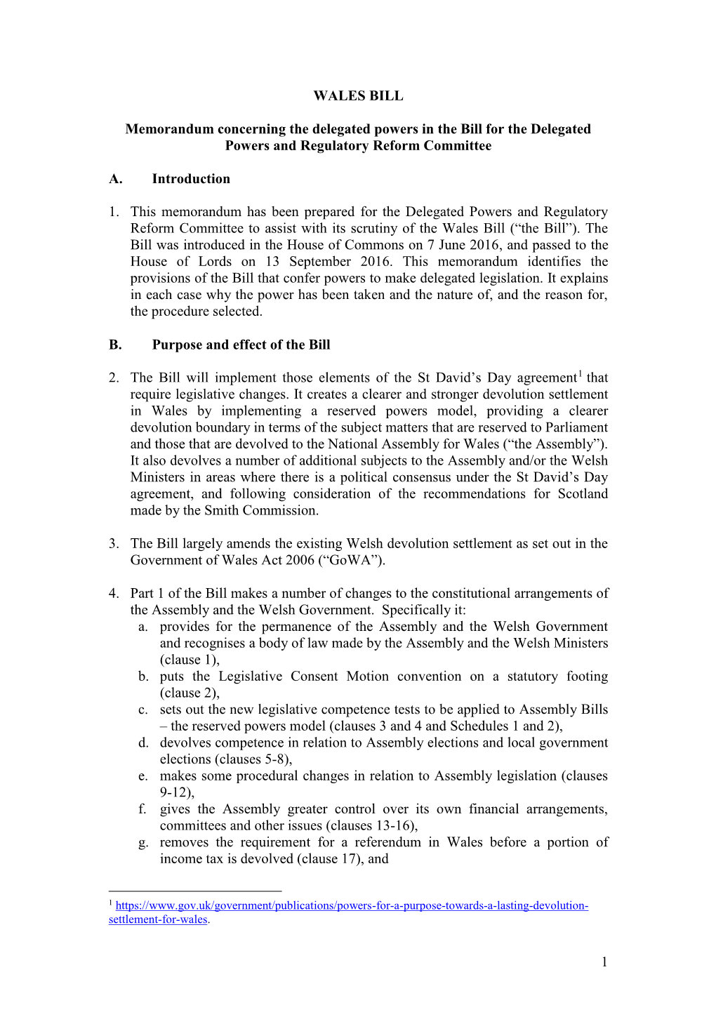 Delegated Powers Memorandum – Template