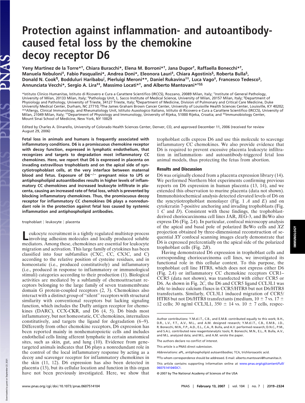Caused Fetal Loss by the Chemokine Decoy Receptor D6