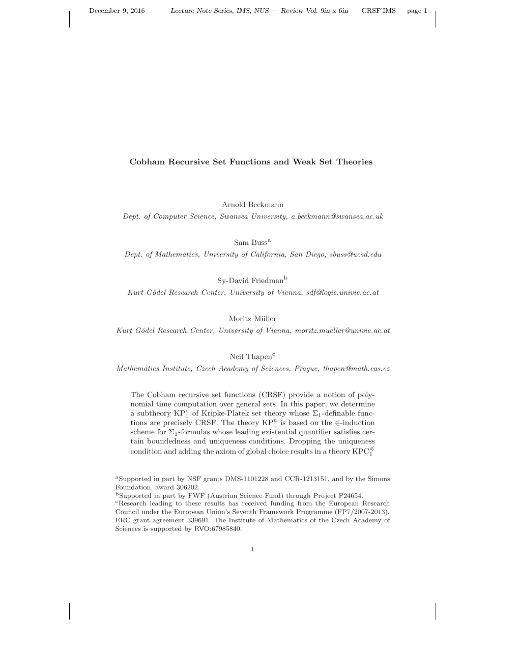 Cobham Recursive Set Functions and Weak Set Theories