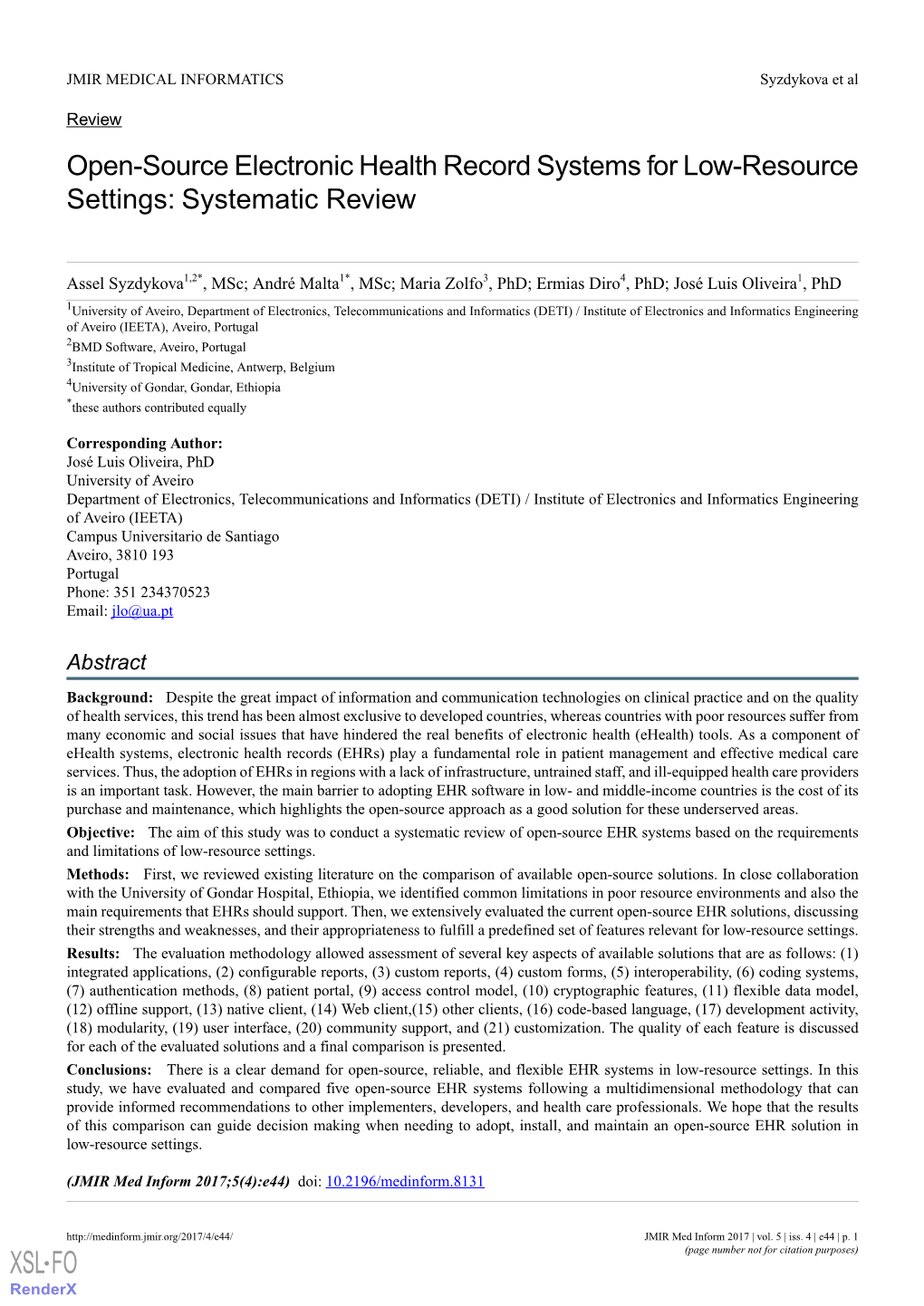 Open-Source Electronic Health Record Systems for Low-Resource Settings: Systematic Review