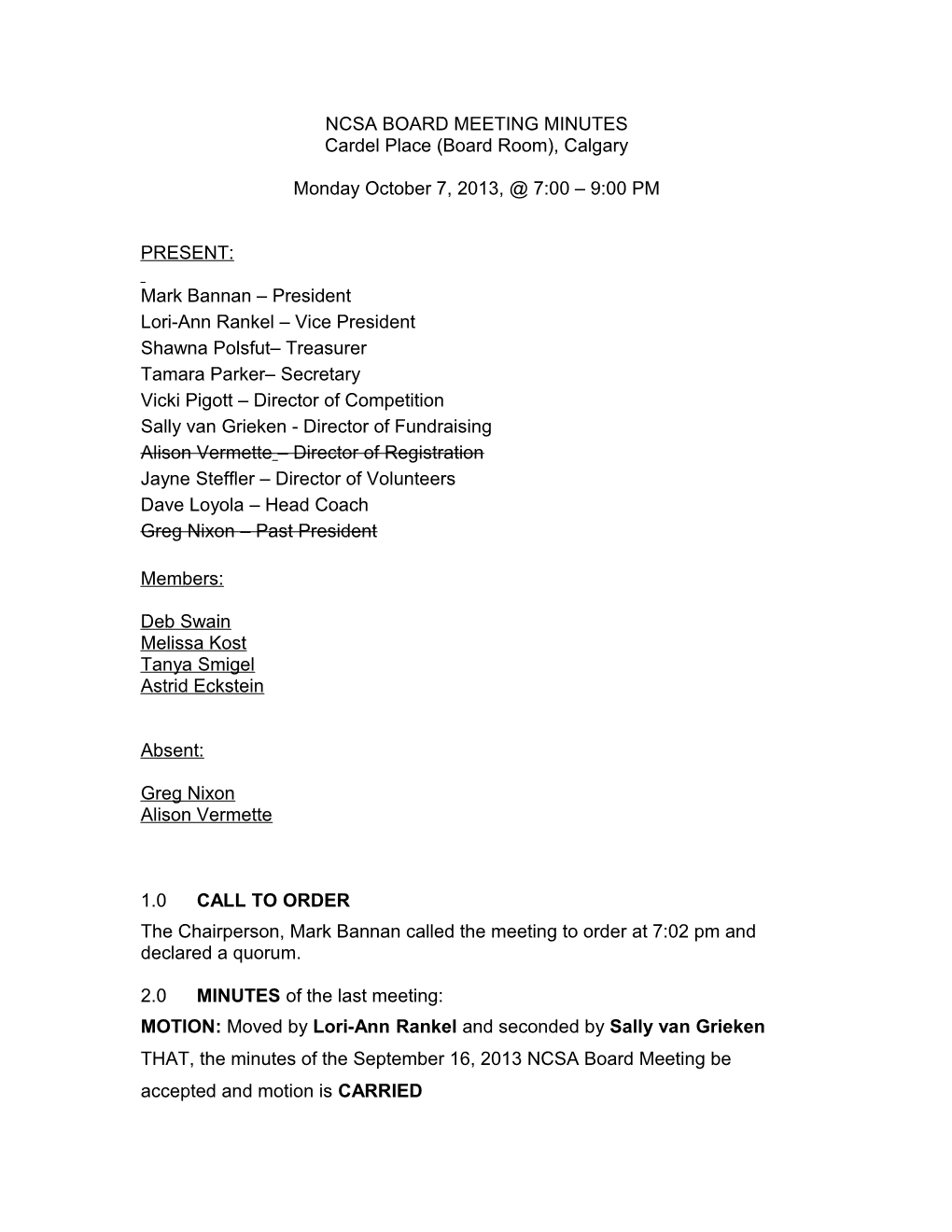 Ncsa Board Meeting Agenda