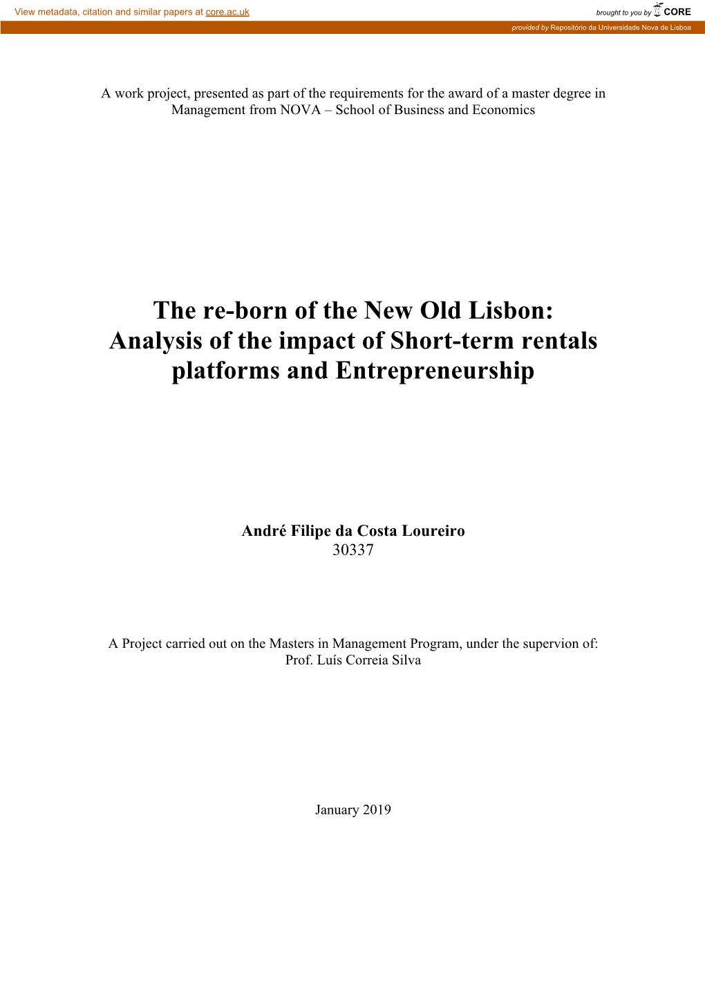 The Re-Born of the New Old Lisbon: Analysis of the Impact of Short-Term Rentals Platforms and Entrepreneurship