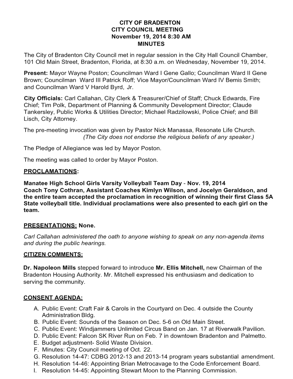 11-19-14 City Council Minutes