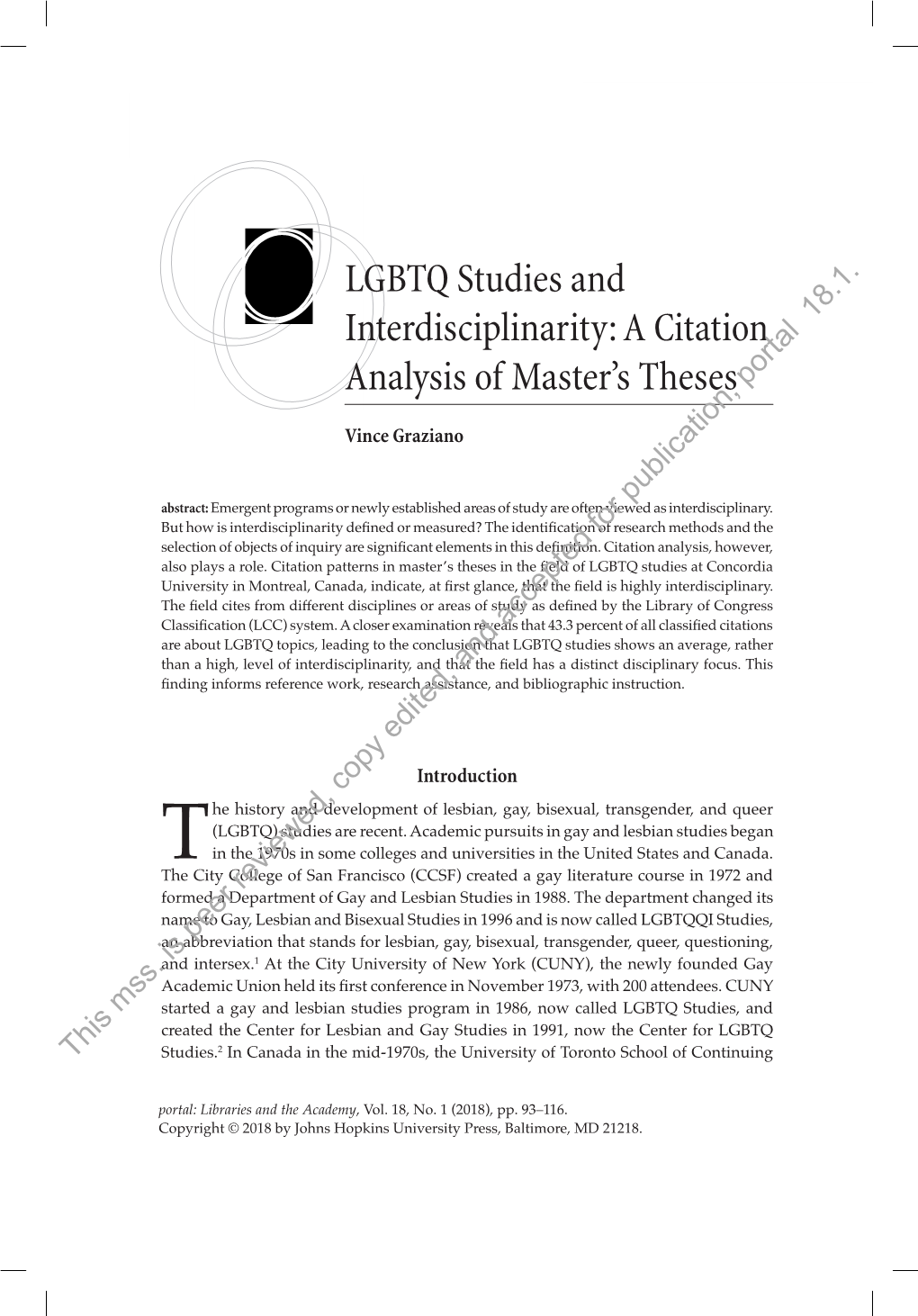 LGBTQ Studies and Interdisciplinarity: a Citation Analysis of Master's Theses