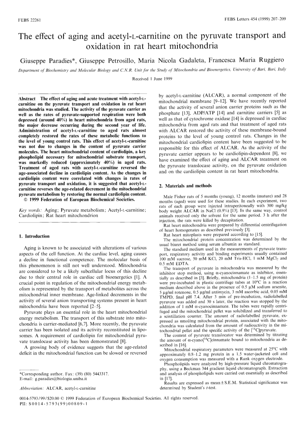 The Effect of Aging and Acetyl-L-Carnitine on the Pyruvate