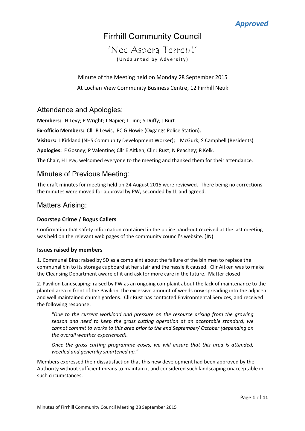 Firrhill Community Council 28 September 2015