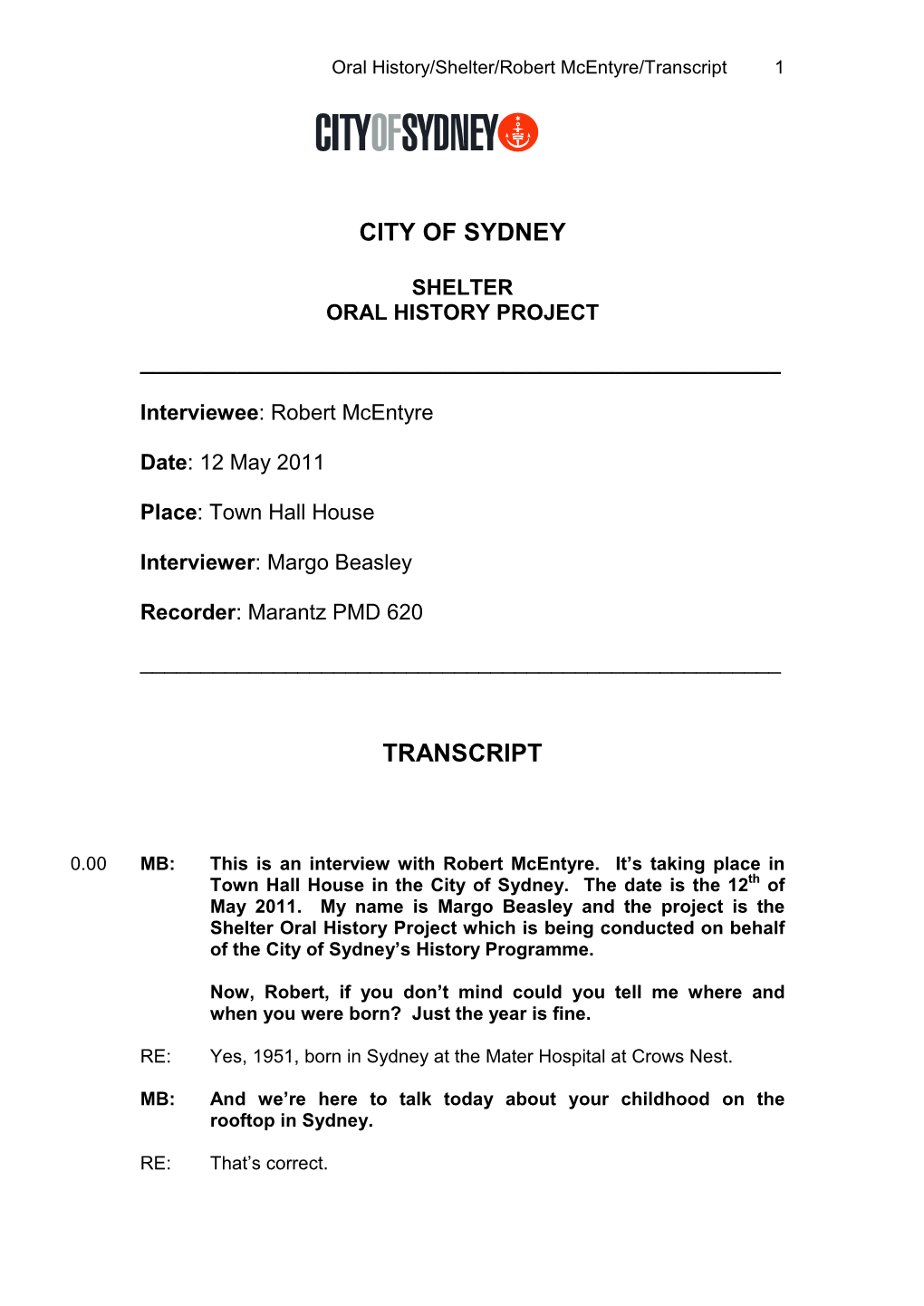 City of Sydney Oral History Program