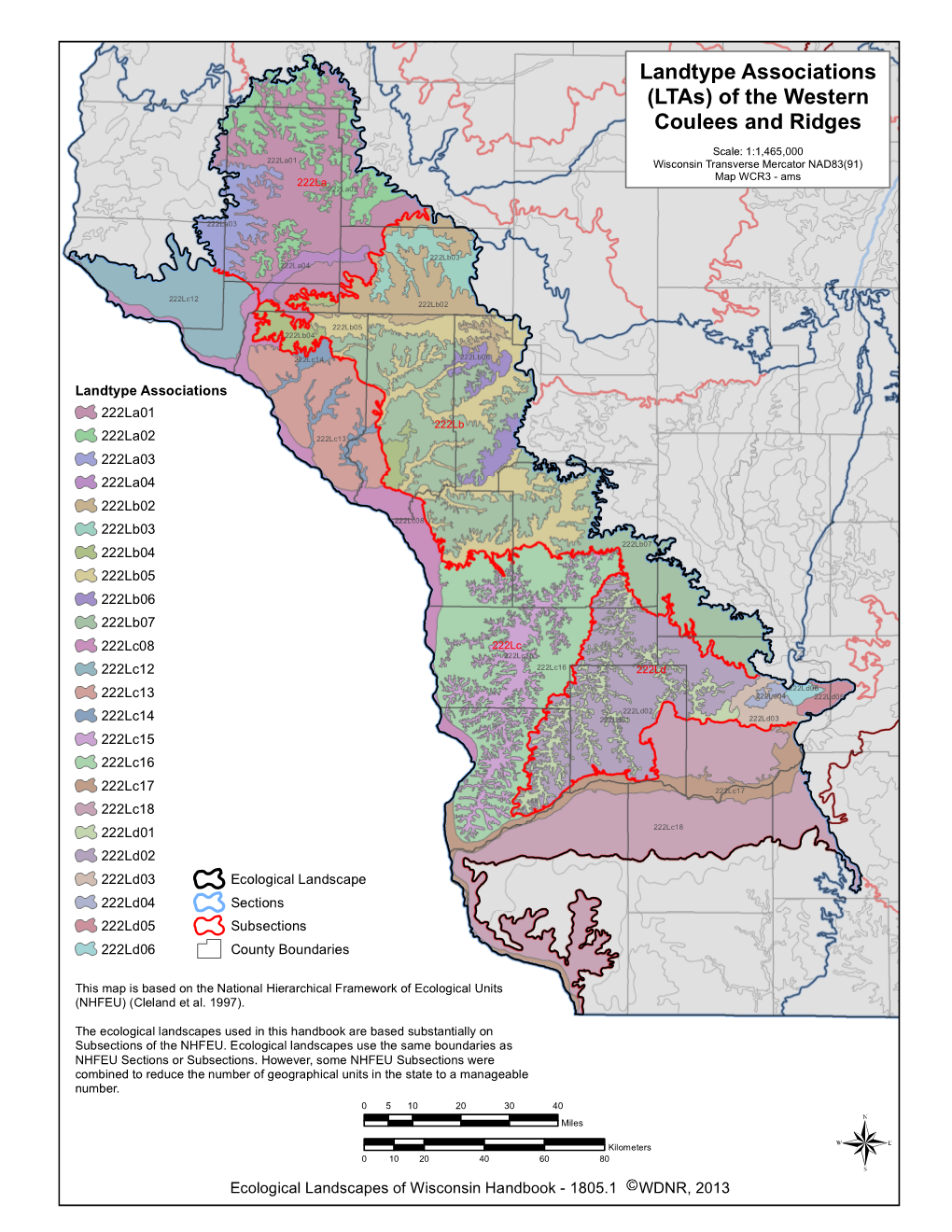 Landtype Associations (Ltas) of the Western Coulees and Ridges Scale: 1:1,465,000 222La01 Wisconsin Transverse Mercator NAD83(91) Map WCR3 - Ams 222La 222La02