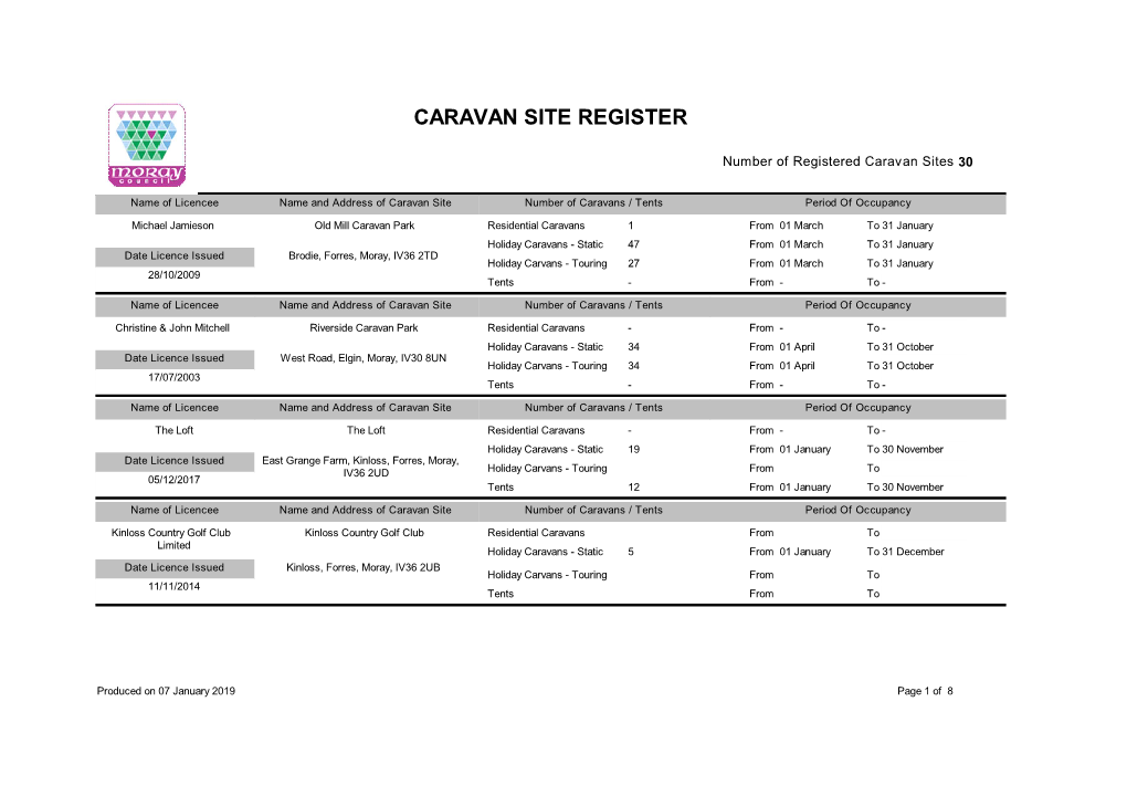 Caravan Site Register