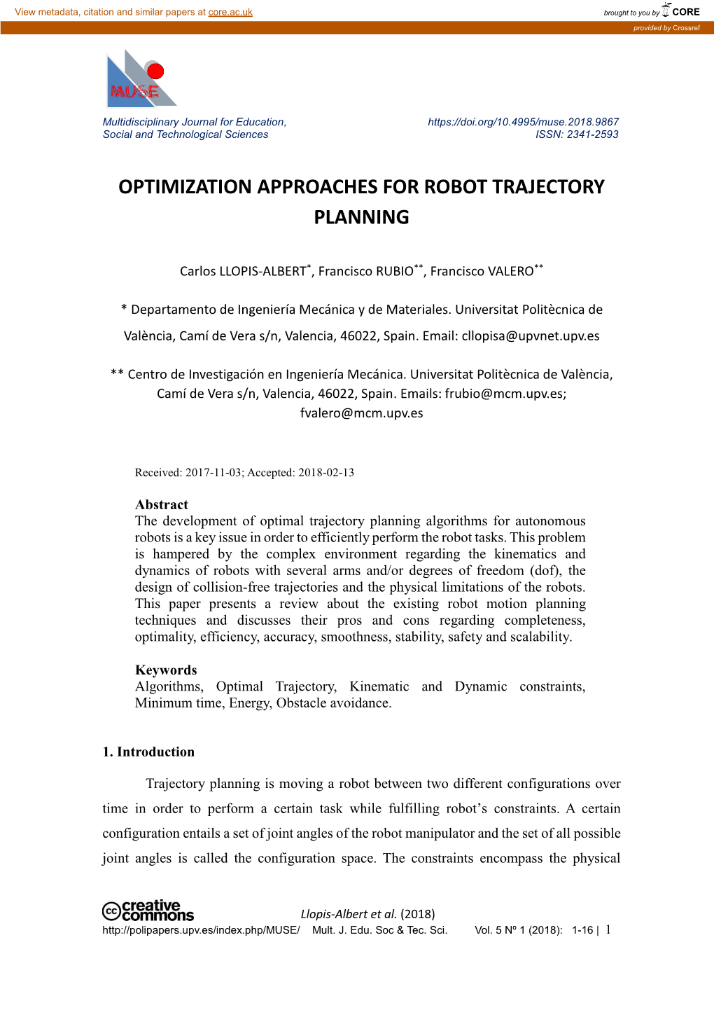 Optimization Approaches for Robot Trajectory Planning