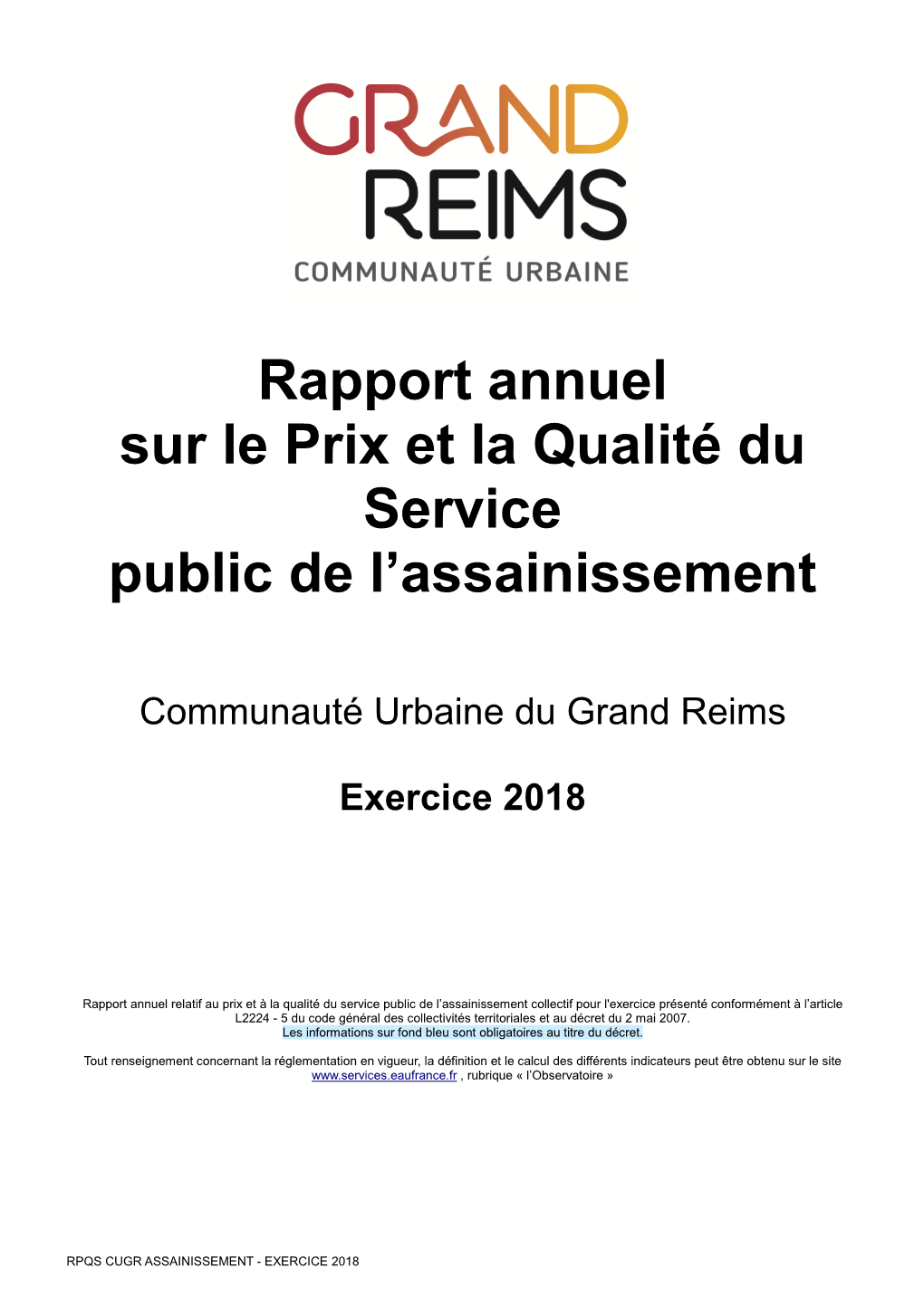 Rapport Annuel Sur Le Prix Et La Qualité Du Service Public De L’Assainissement