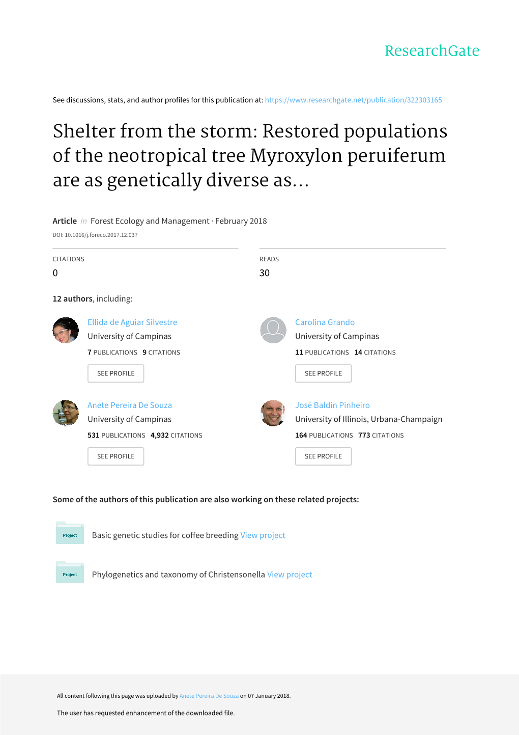 Shelter from the Storm Restored Populations of the Neotropical Tree