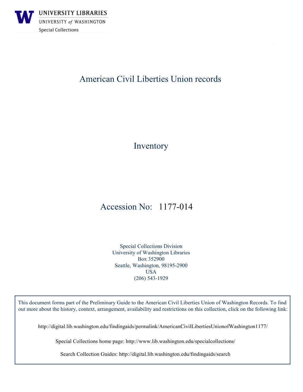 1177-014 American Civil Liberties Union Records