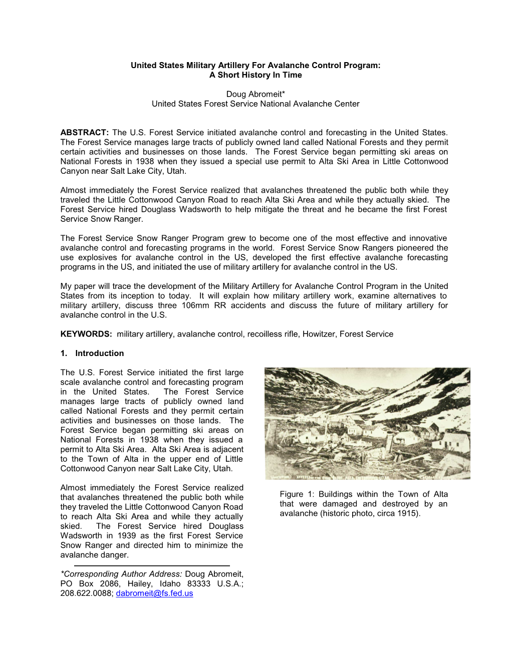 United States Military Artillery for Avalanche Control Program: a Short History in Time