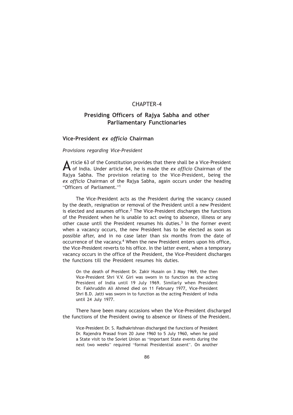 CHAPTER-4 Presiding Officers of Rajya Sabha and Other Parliamentary Functionaries