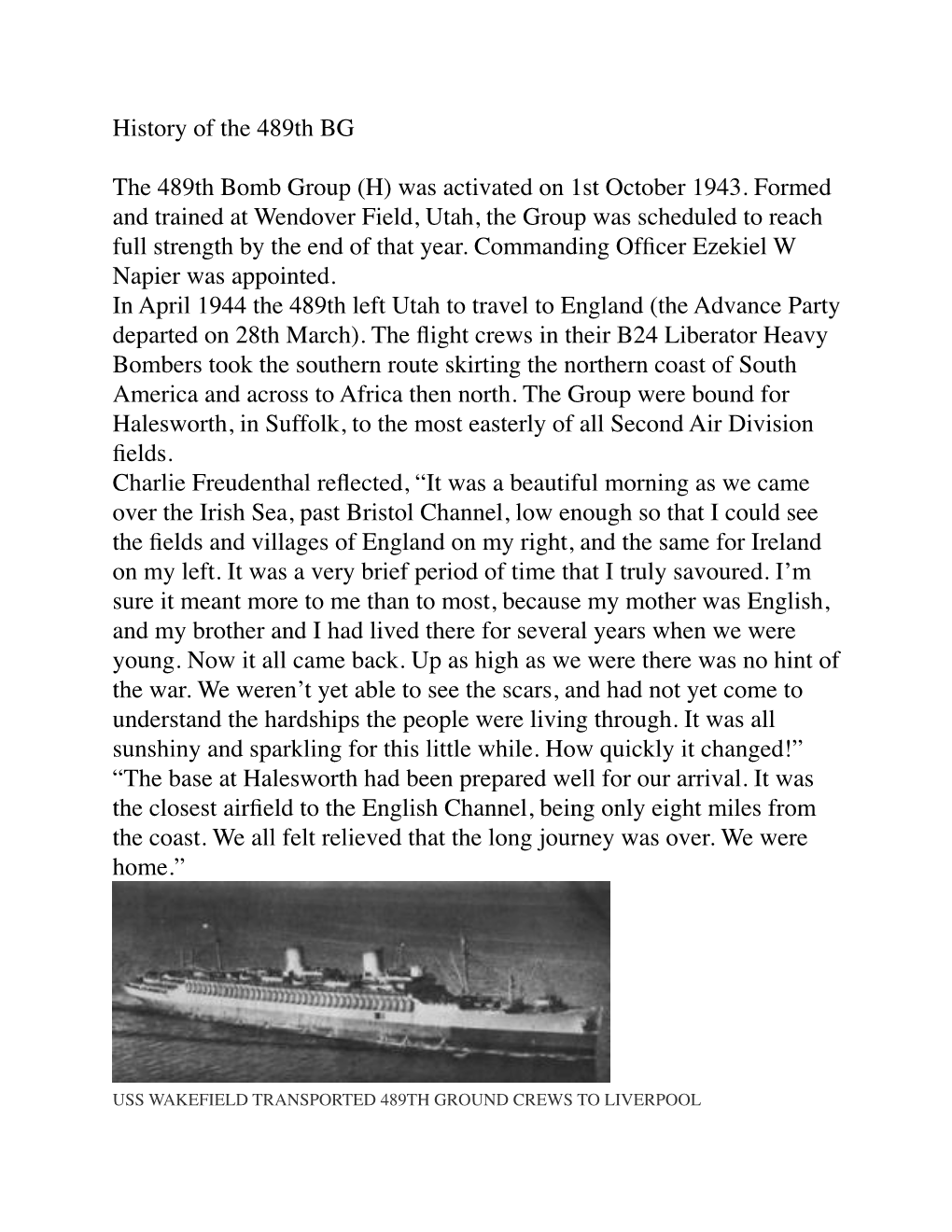 History of the 489Th BG